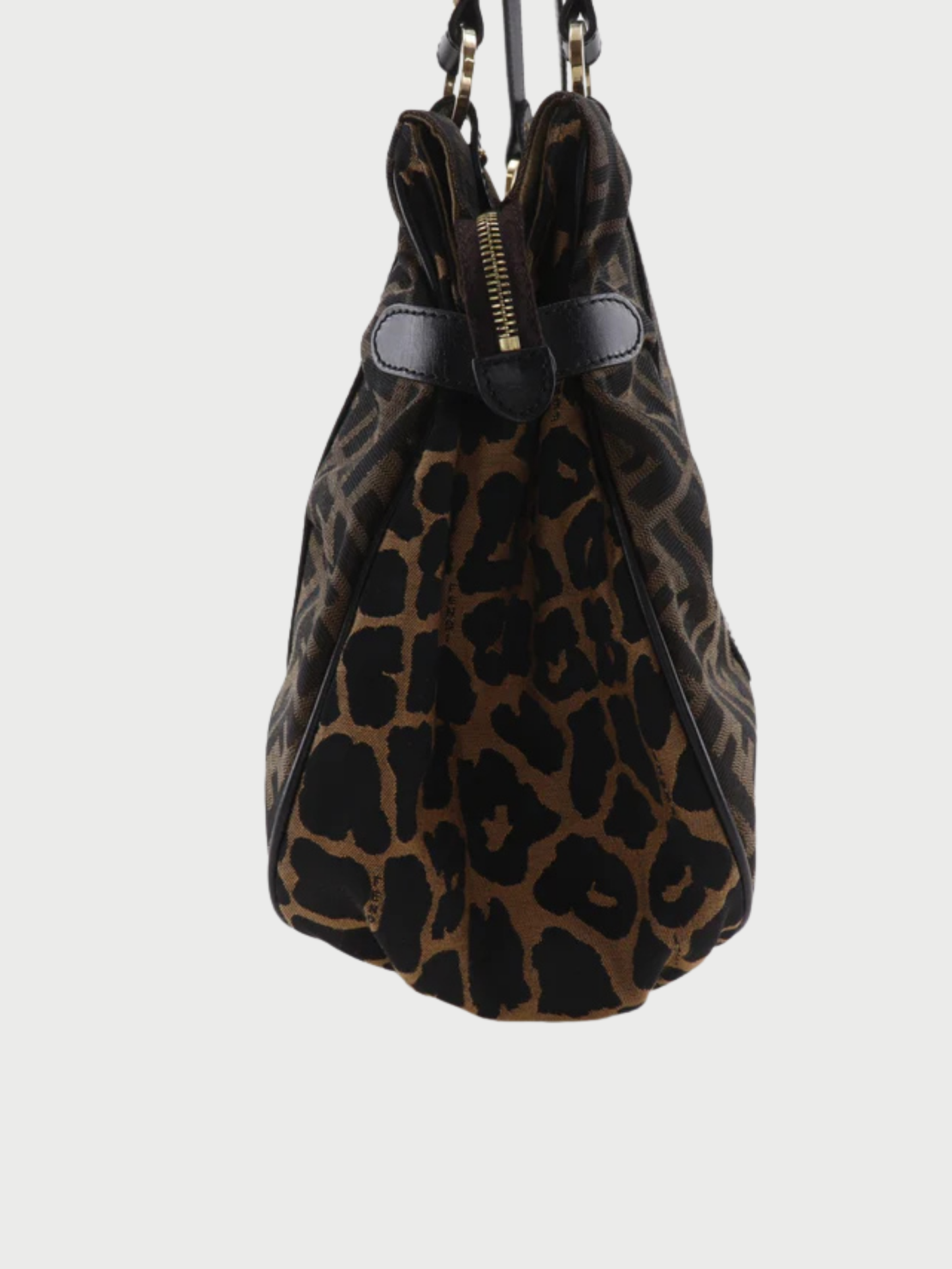 Fendi 2000s Brown Zucca Leopard Nylon Canvas Tote Bag