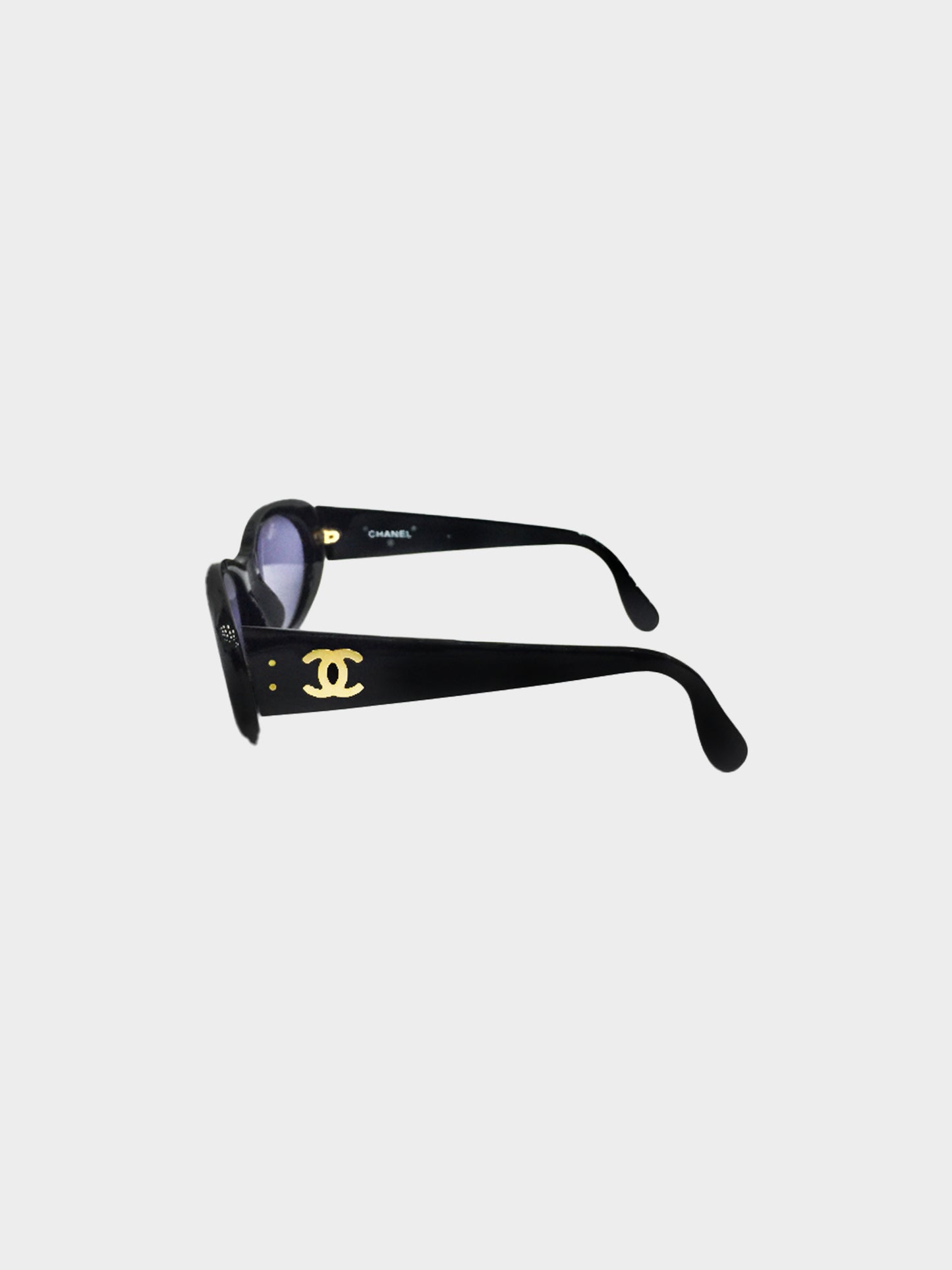 Chanel 2000s Black CC Oval Sunglasses
