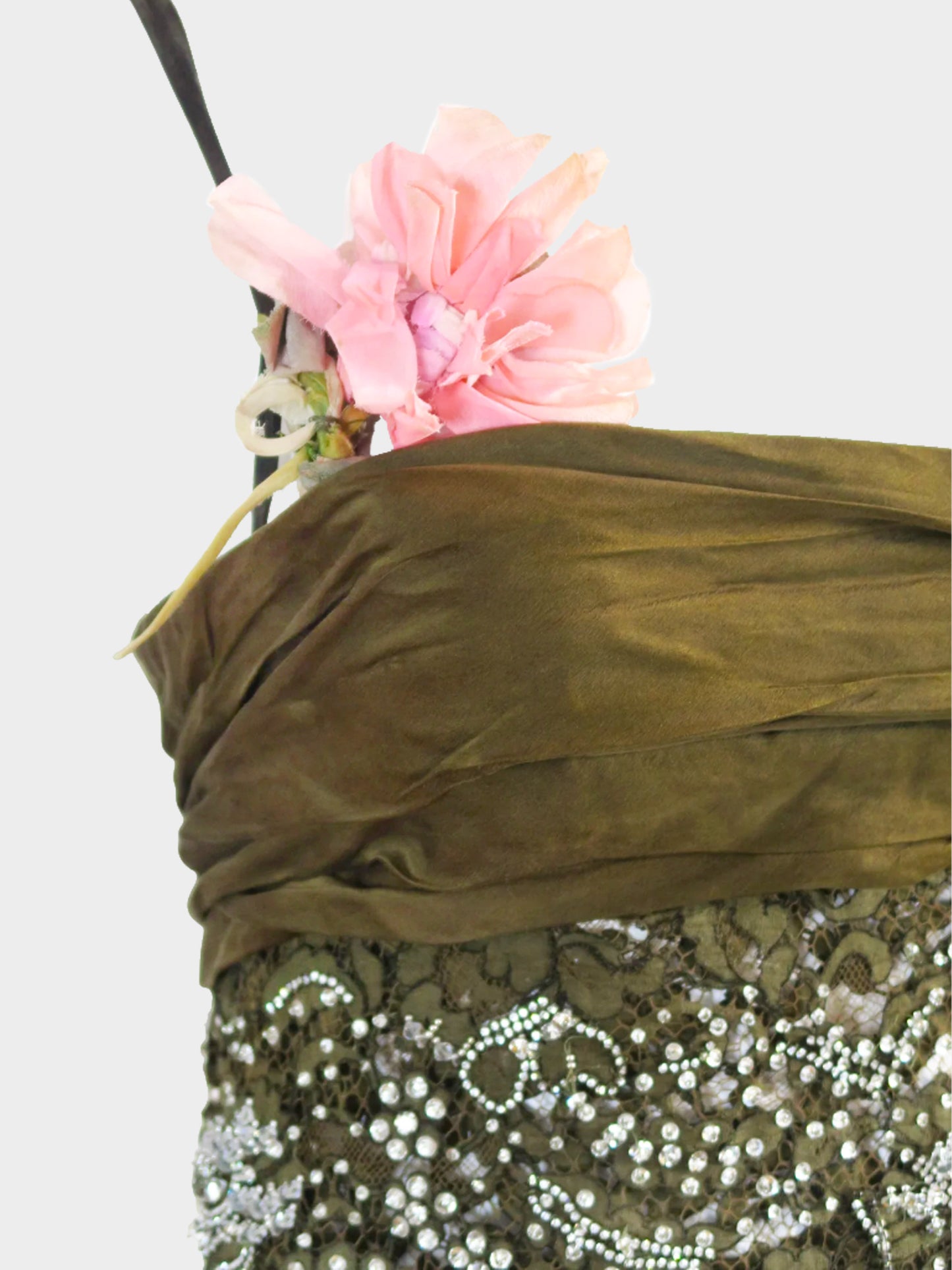 Dolce and Gabbana SS 2000 Army Green Lace and Rhinestones Bustier Top