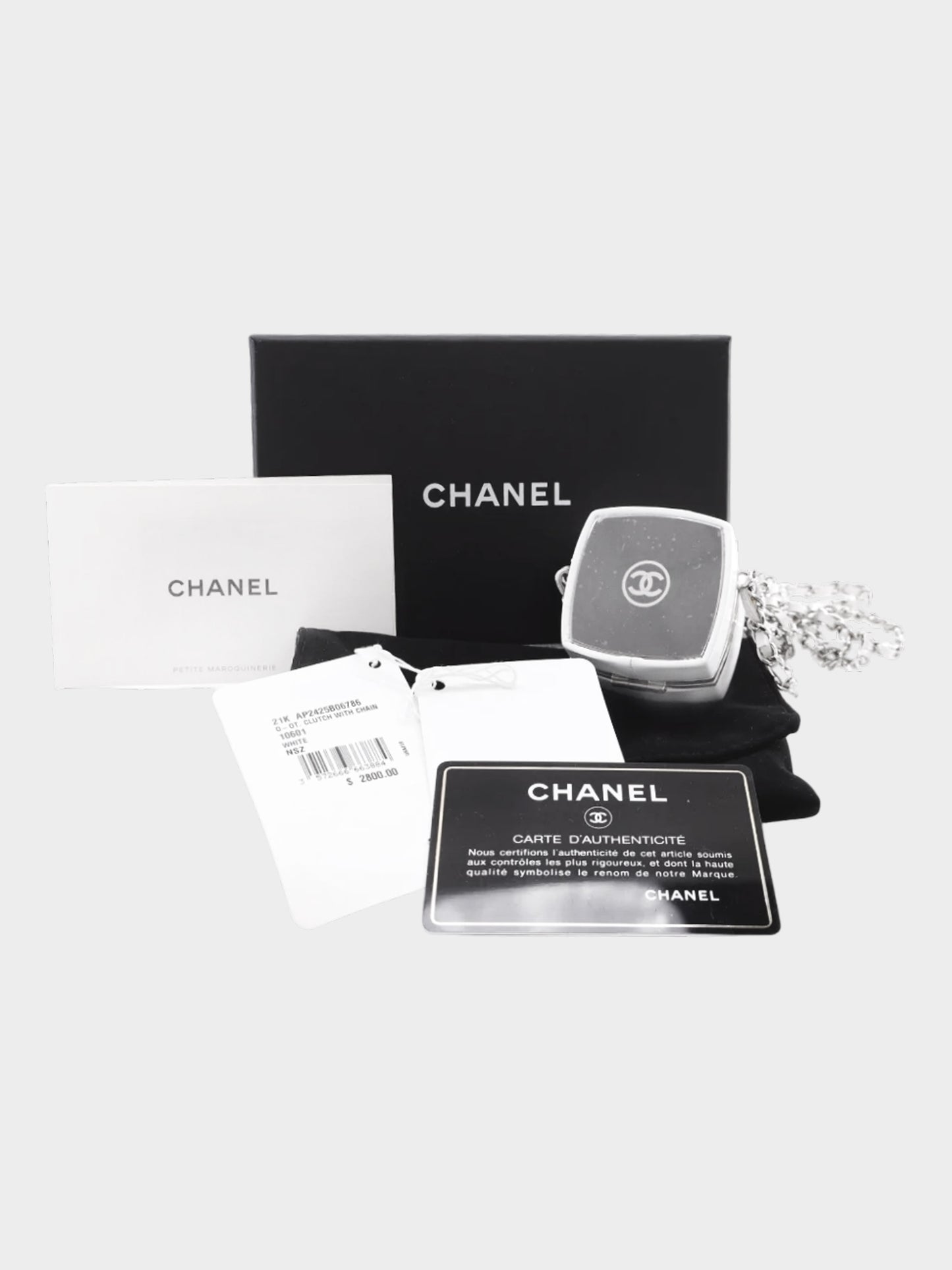 Chanel 2021 White Metal Mini Clutch With Chain