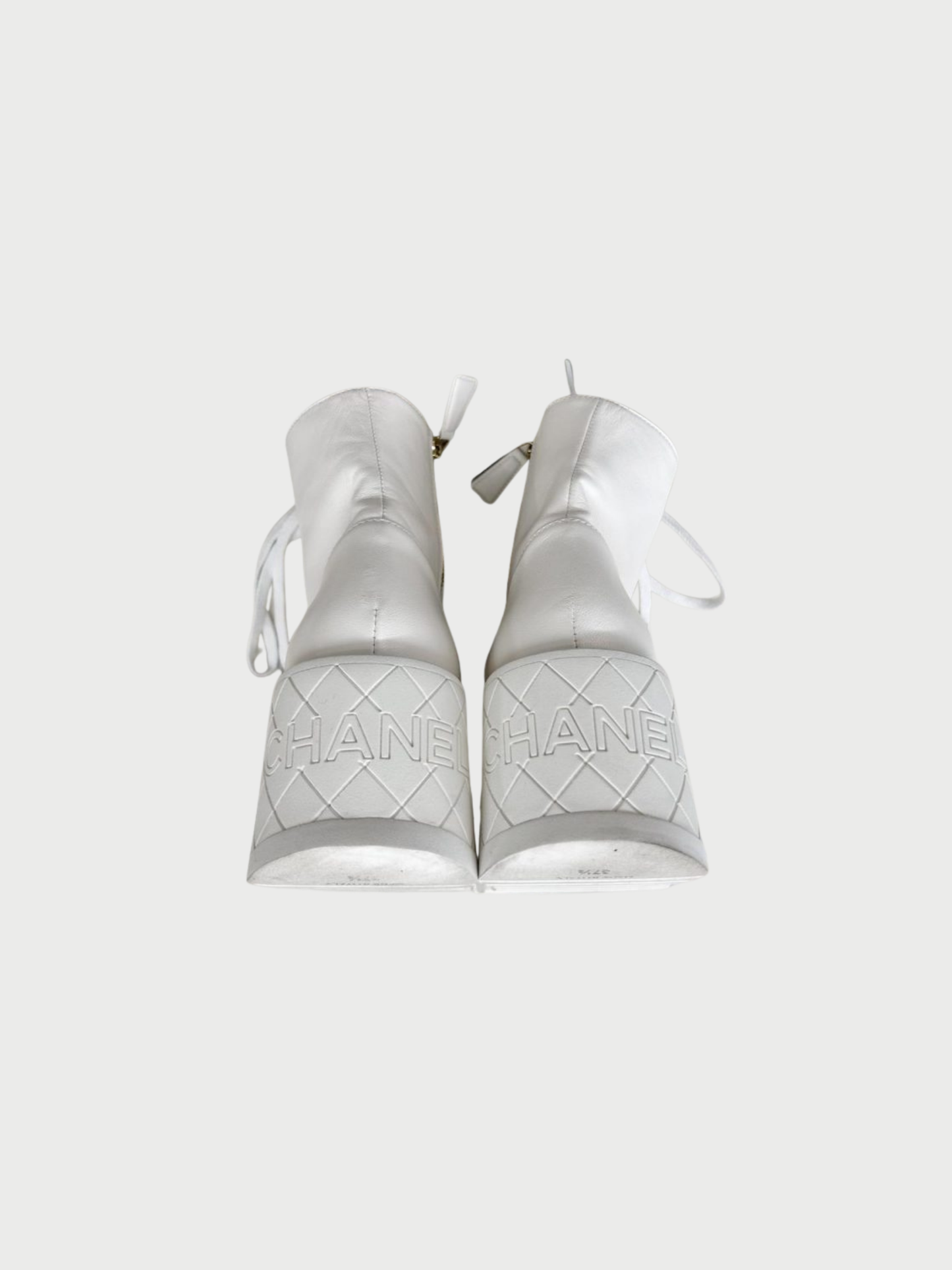 Chanel 2024 White Leather Wedge Combat Boots