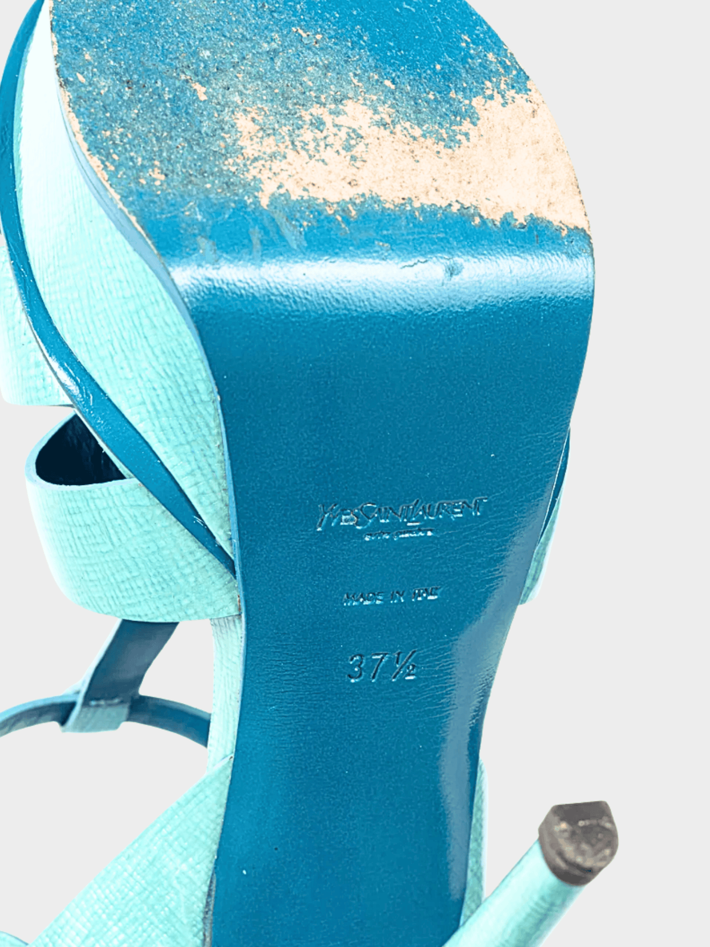 Yves Saint Laurent 2012 Tribute 105 Azur Paille Patent Platform Sandals