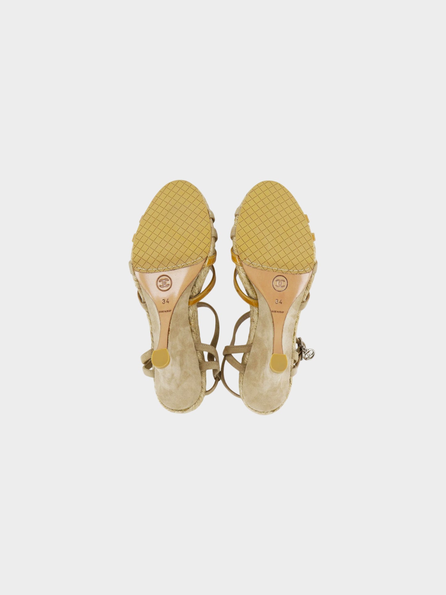 Chanel 2000s Beige Suede and Jute Wedge Sandals