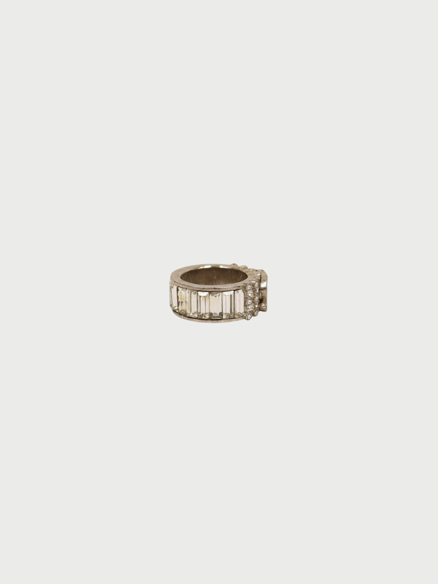 Chanel 2018 Silver Plated Metal Coco Rhinestone Ring