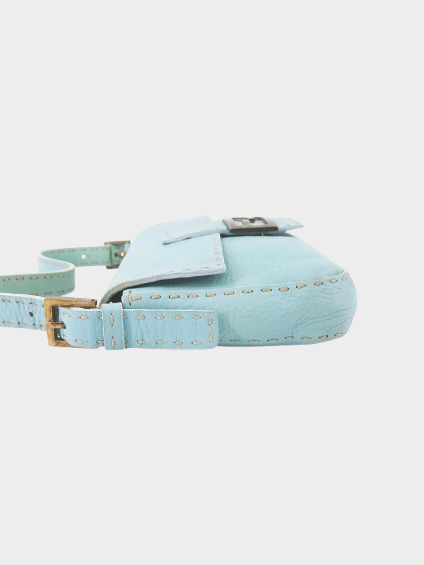 Fendi 2000s Sky Blue Pebbled Leather Selleria Baguette