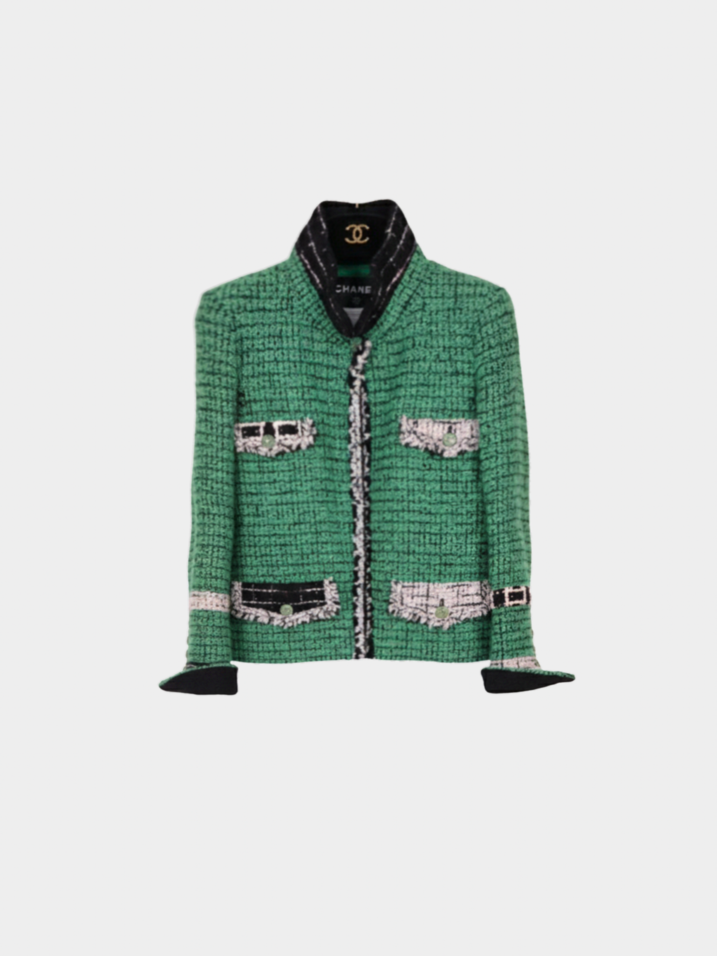 Chanel 2000s Green Bouclé Tweed Color-Block Four-Pocket Jacket
