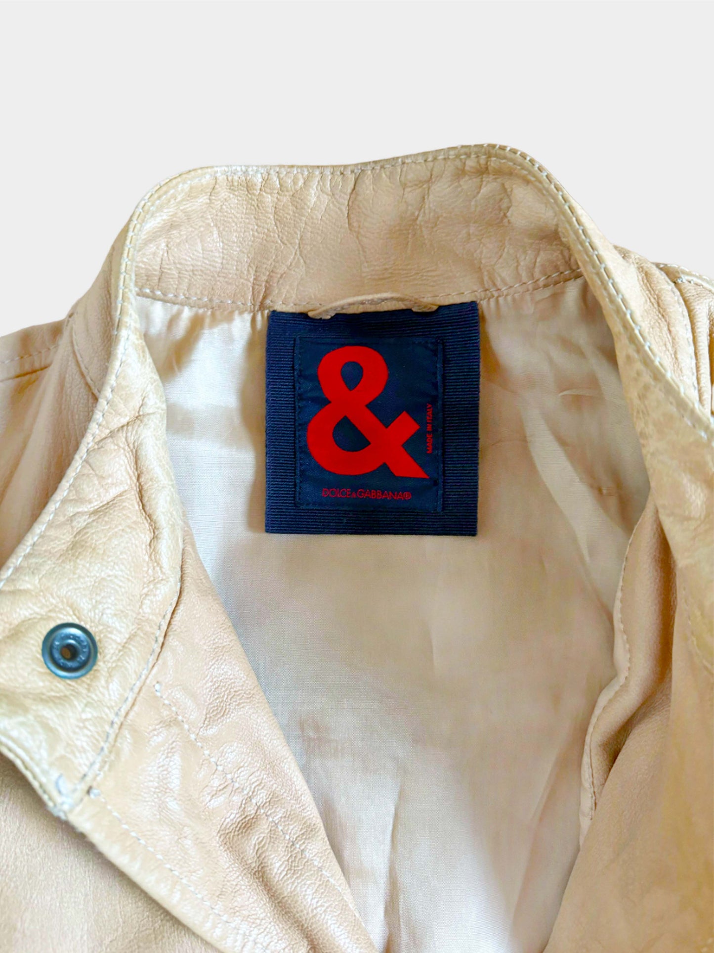 Dolce & Gabbana 2000s Beige and Red Striped Biker Jacket