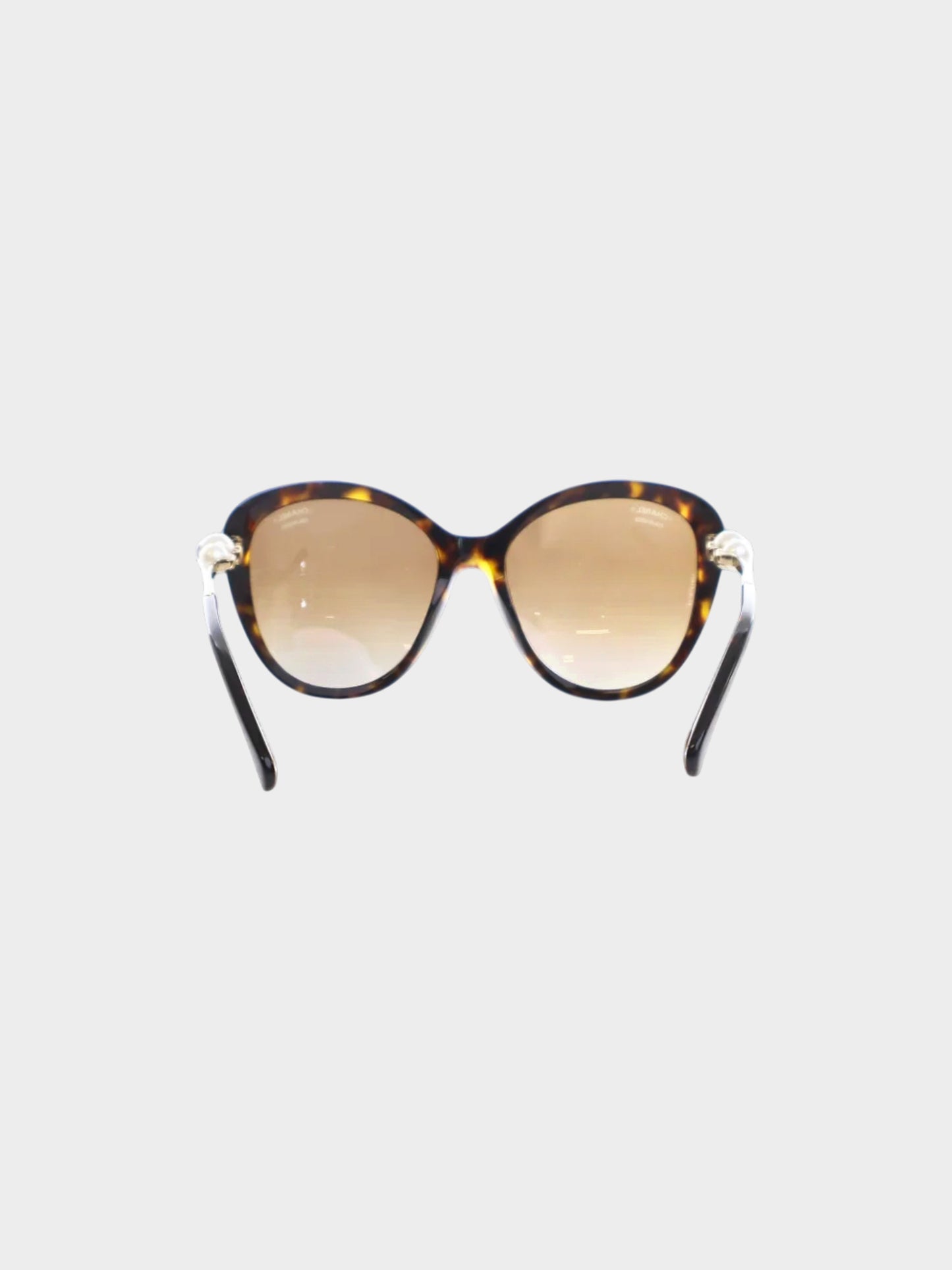 Chanel 2000s Tortoise CC and Pearl-Embellished Cat Eye Sunglasses