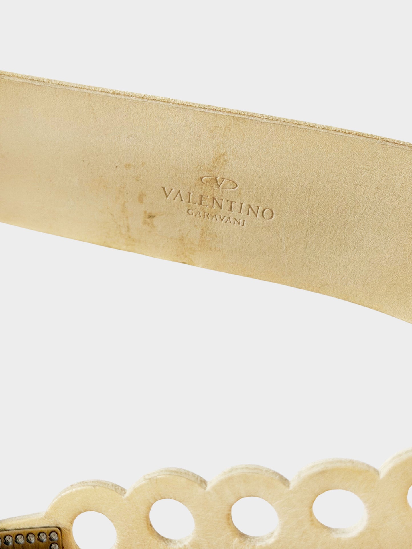 Valentino 2000s Perforated Leather Brass Buckle Belt