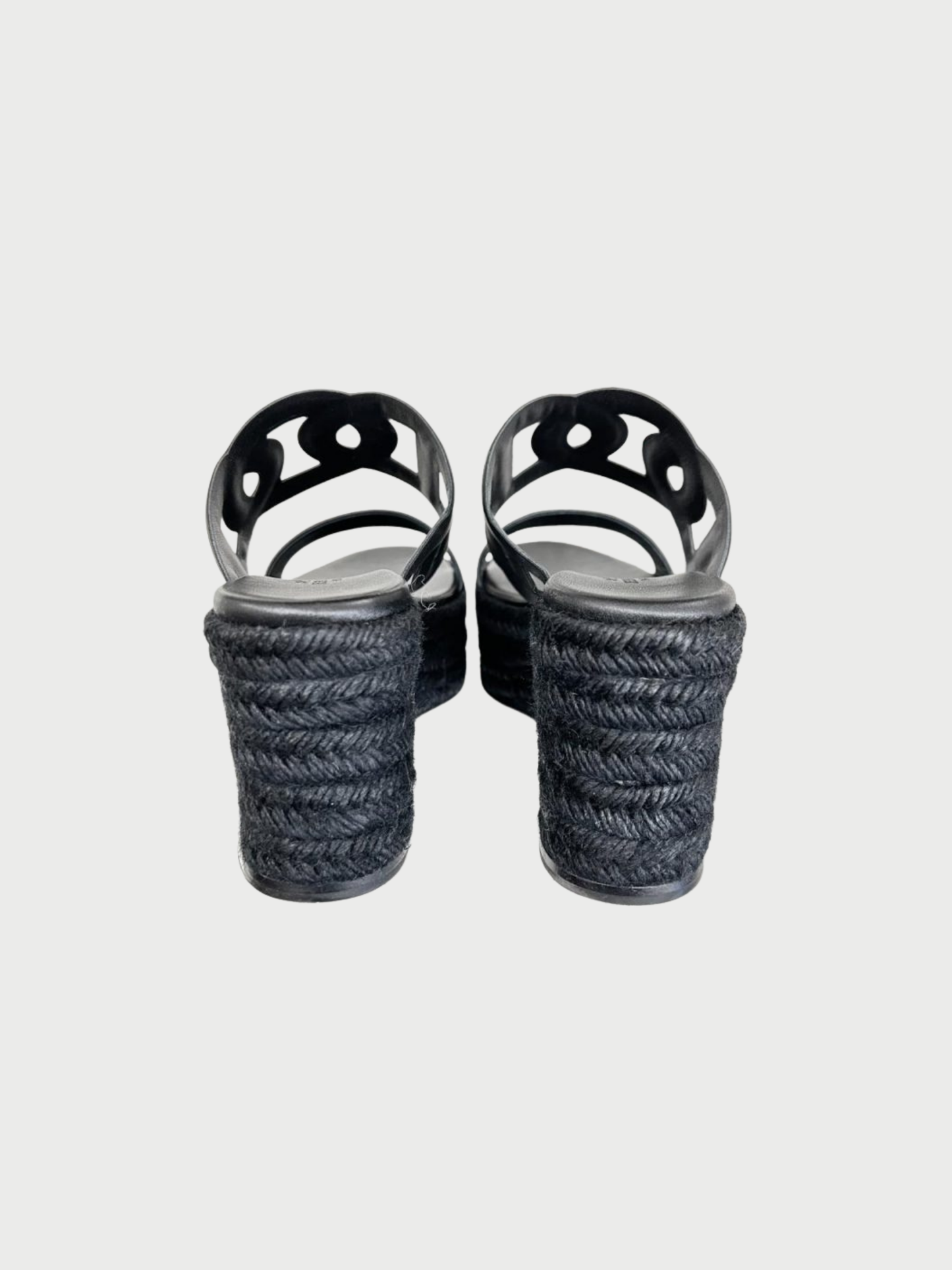 Hermès SS 2024 Black Leather Ithea 30 Espadrille Sandals