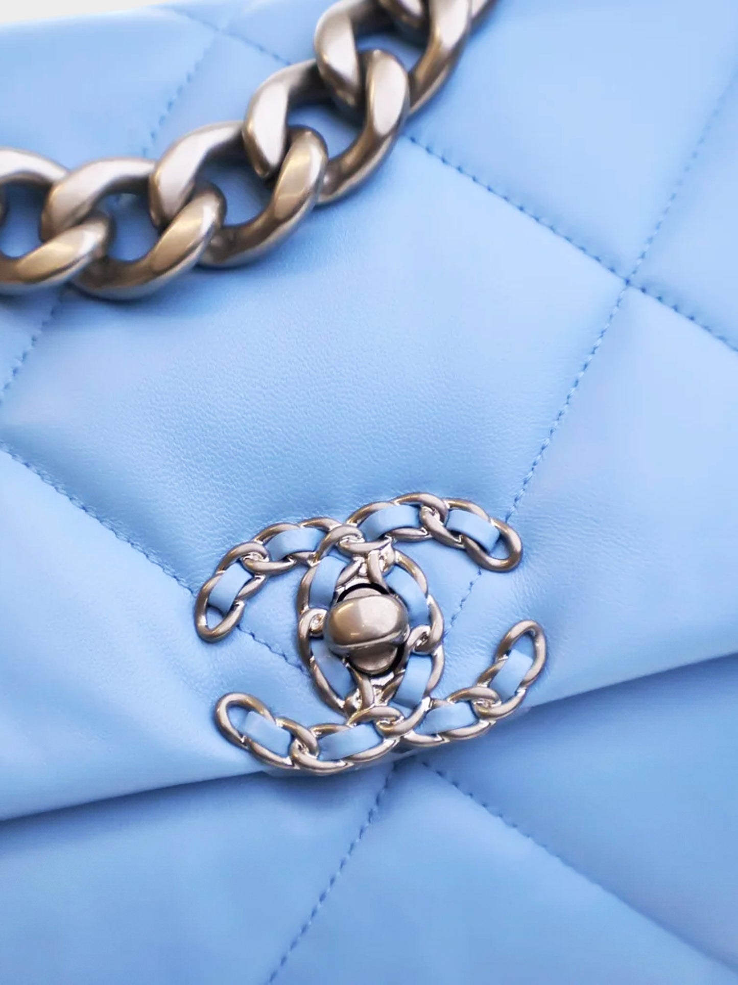 Chanel SS 2022 19' Blue Lambskin Quilted Large Flap Bag
