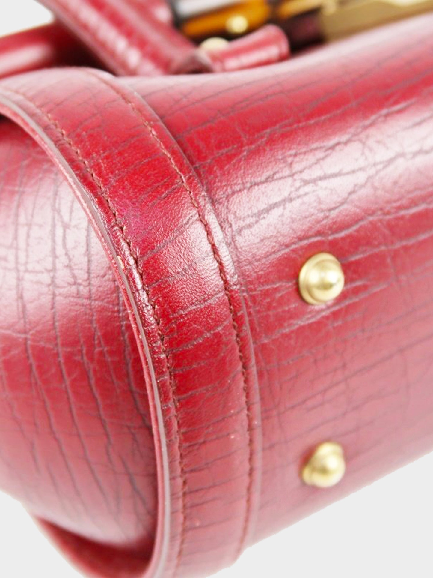 Gucci Early 2000s Red Leather Bamboo Bullet Mini Bag