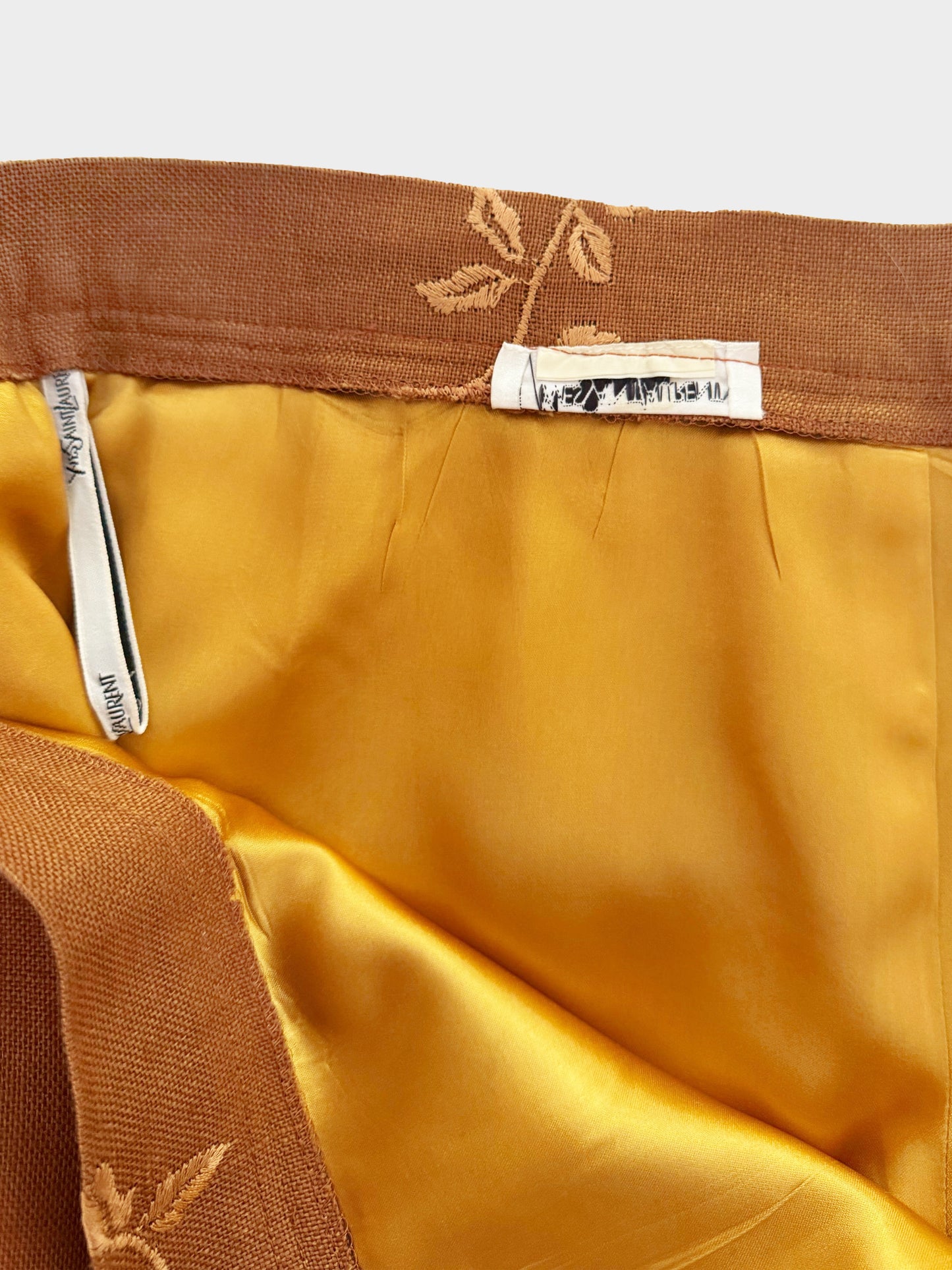 Yves Saint Laurent 1990s Brown Floral Embroidered Jacket and Skirt Set