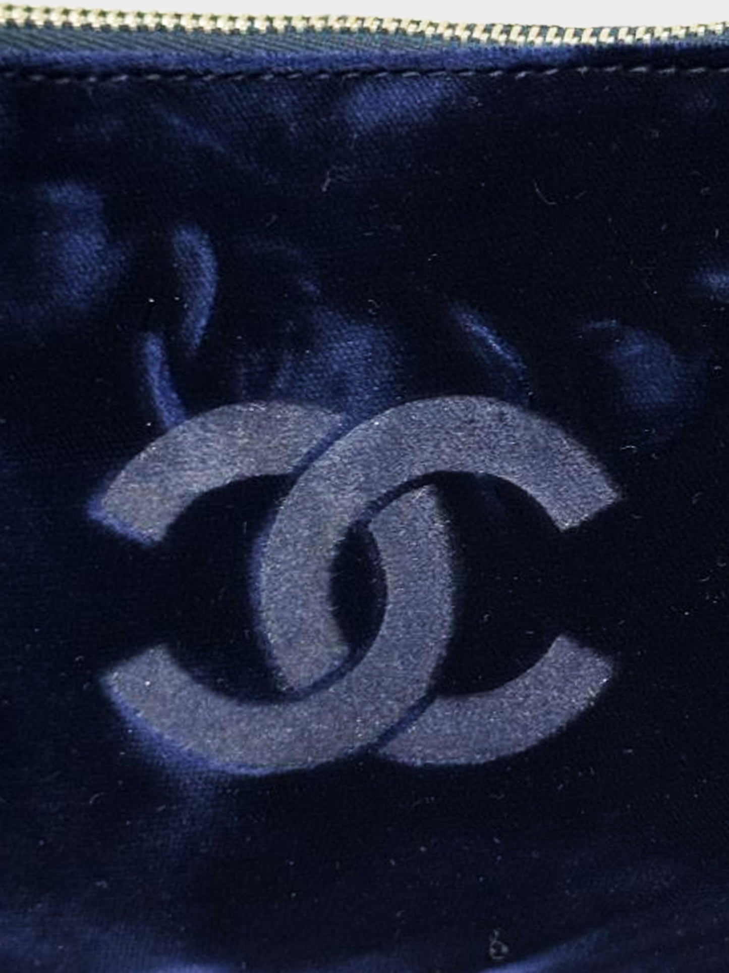 Chanel 2000s Midnight Blue Velvet CC-embossed Evening Bag