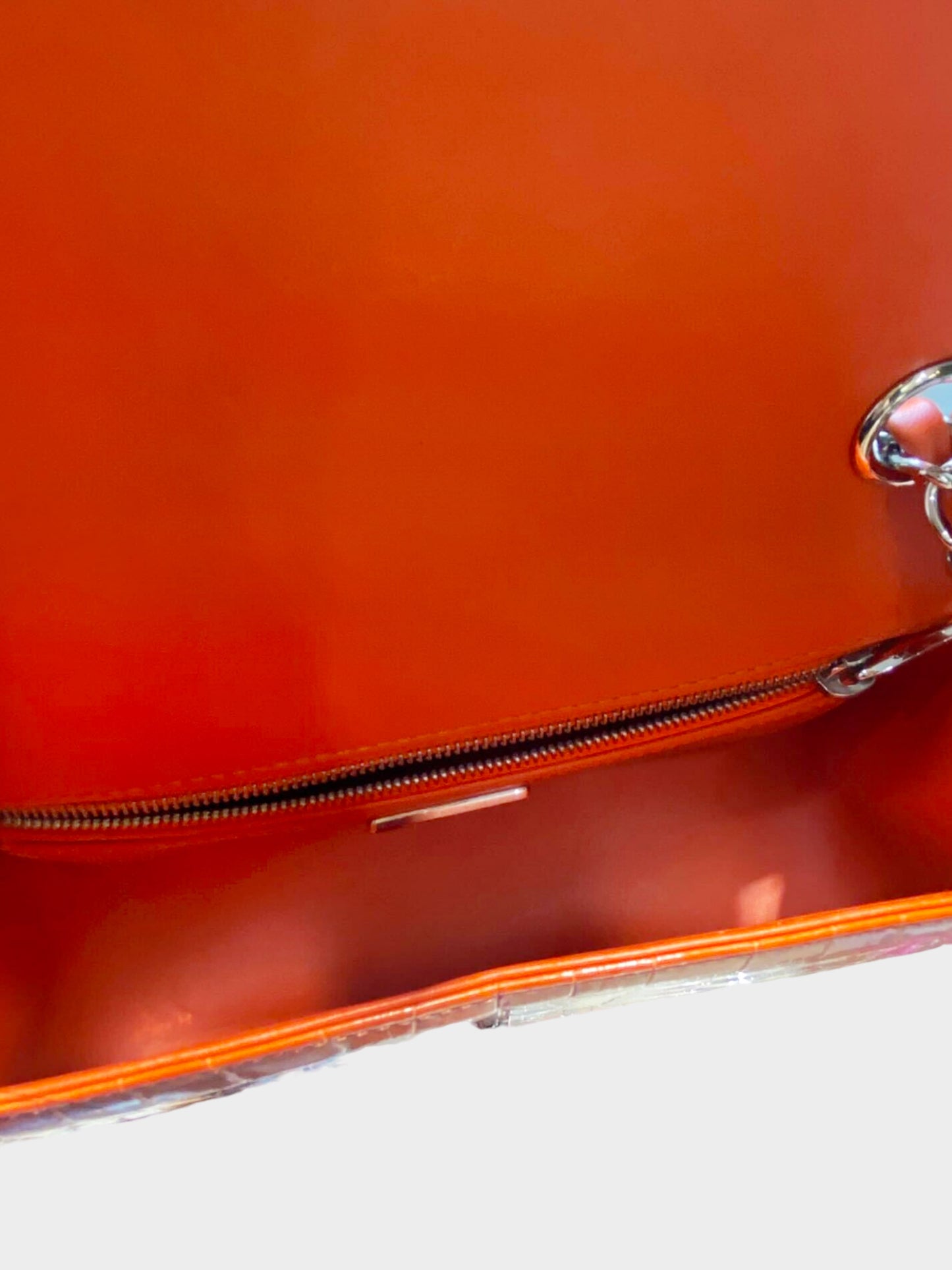 Chanel Early 2010s Orange Alligator Classic Double Flap Bag