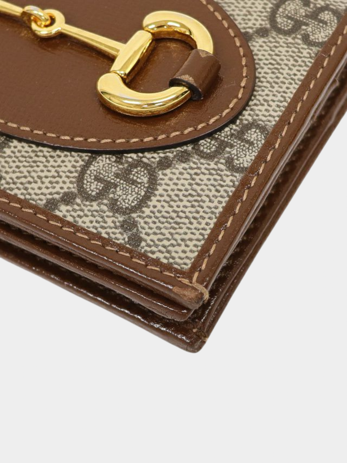 Gucci 2020s Beige Brown PVC Leather Horsebit 1955 Small Wallet