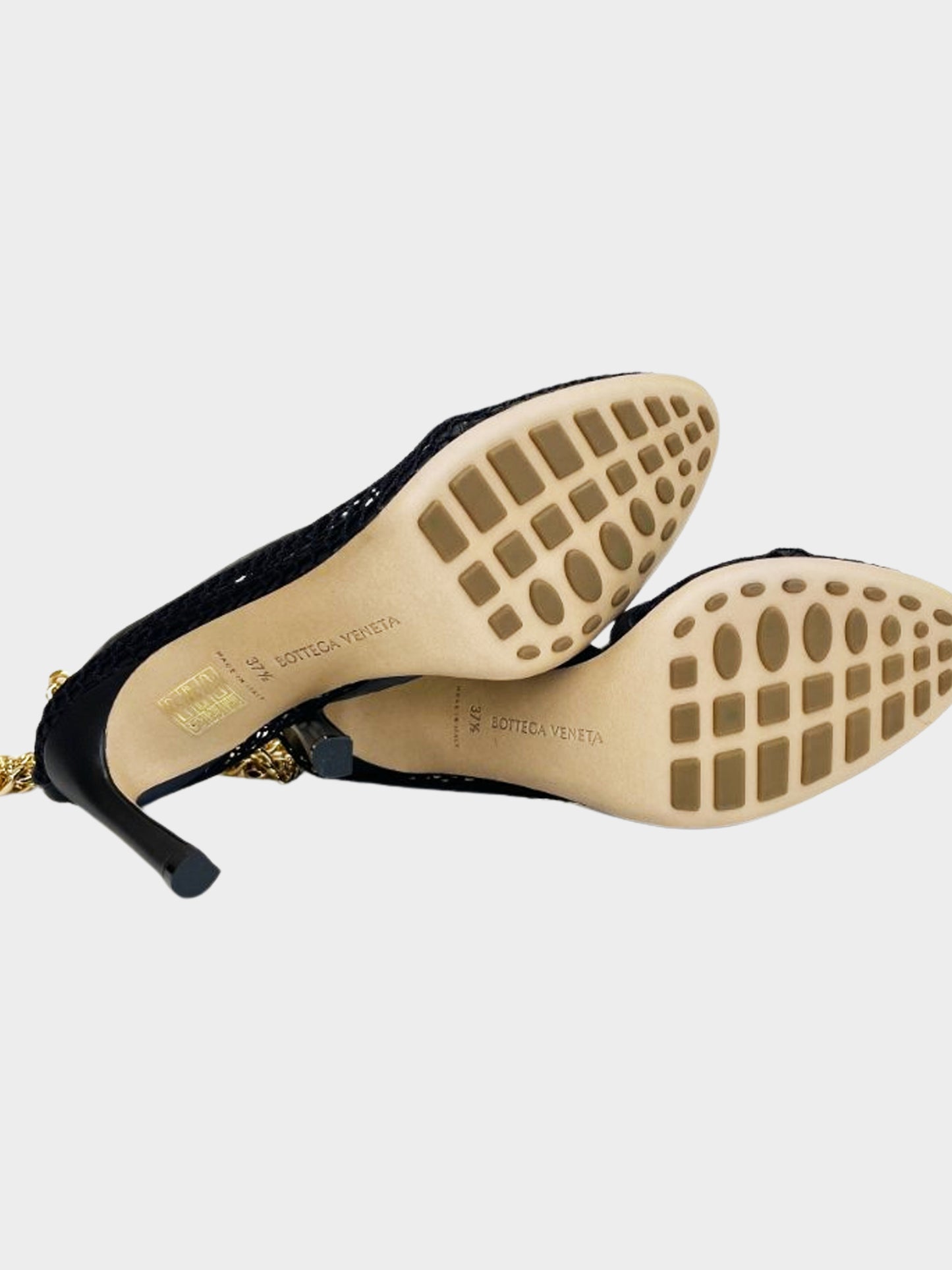 Bottega Veneta Late 2010s Black Mesh Pumps with Gold Chain