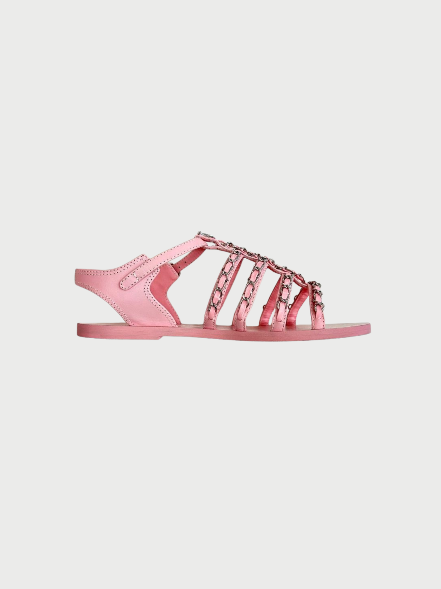 Chanel SS 2021 Pink Leather Multi Strap Chain Sandals