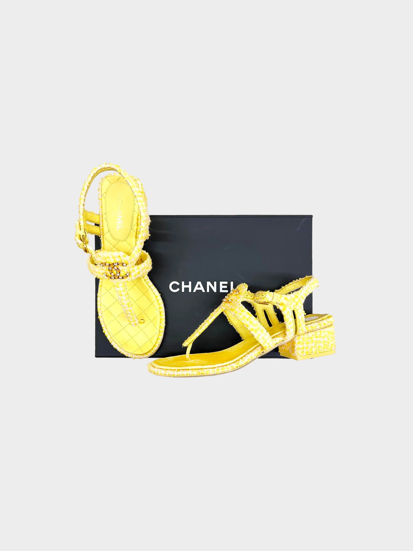 Chanel SS 2021 Yellow Tweed Sandals