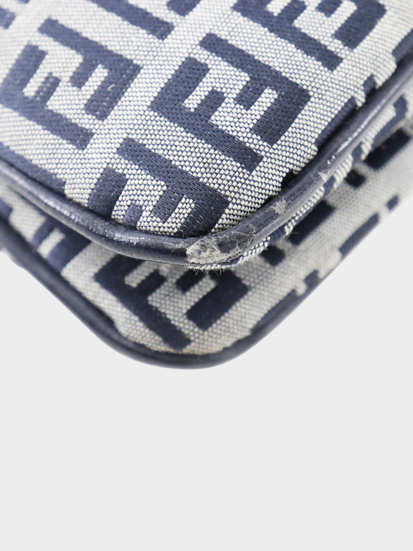 Fendi 2000s Navy and Grey Canvas Zucchino Shoulder Bag