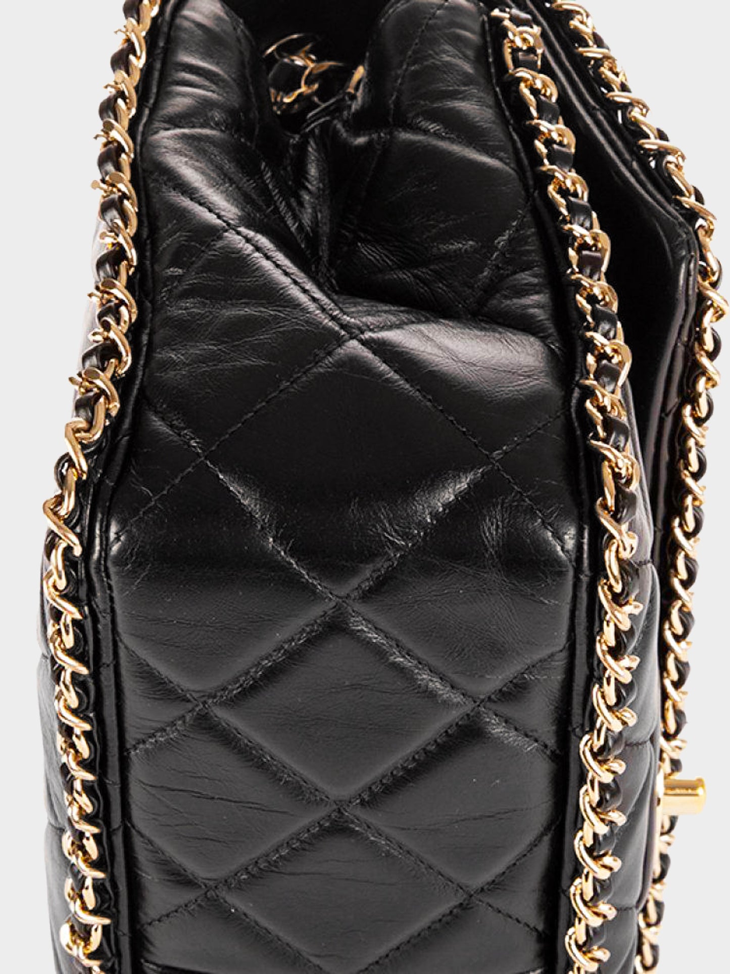 Chanel Late 2020-2021 Black Lambskin Quilted Running Chain Flap Bag