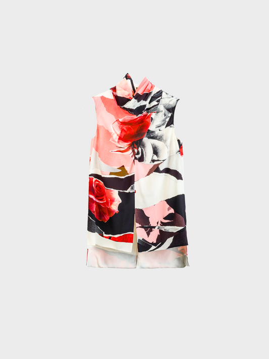 Alexander McQueen PF 2019 Torn Rose Ivory Floral Silk Tank Top