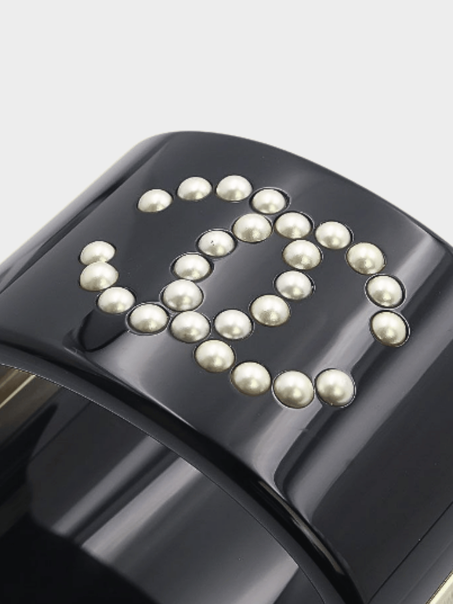 Chanel 2015 Black Resin and Faux Pearl CC Cuff Bracelet