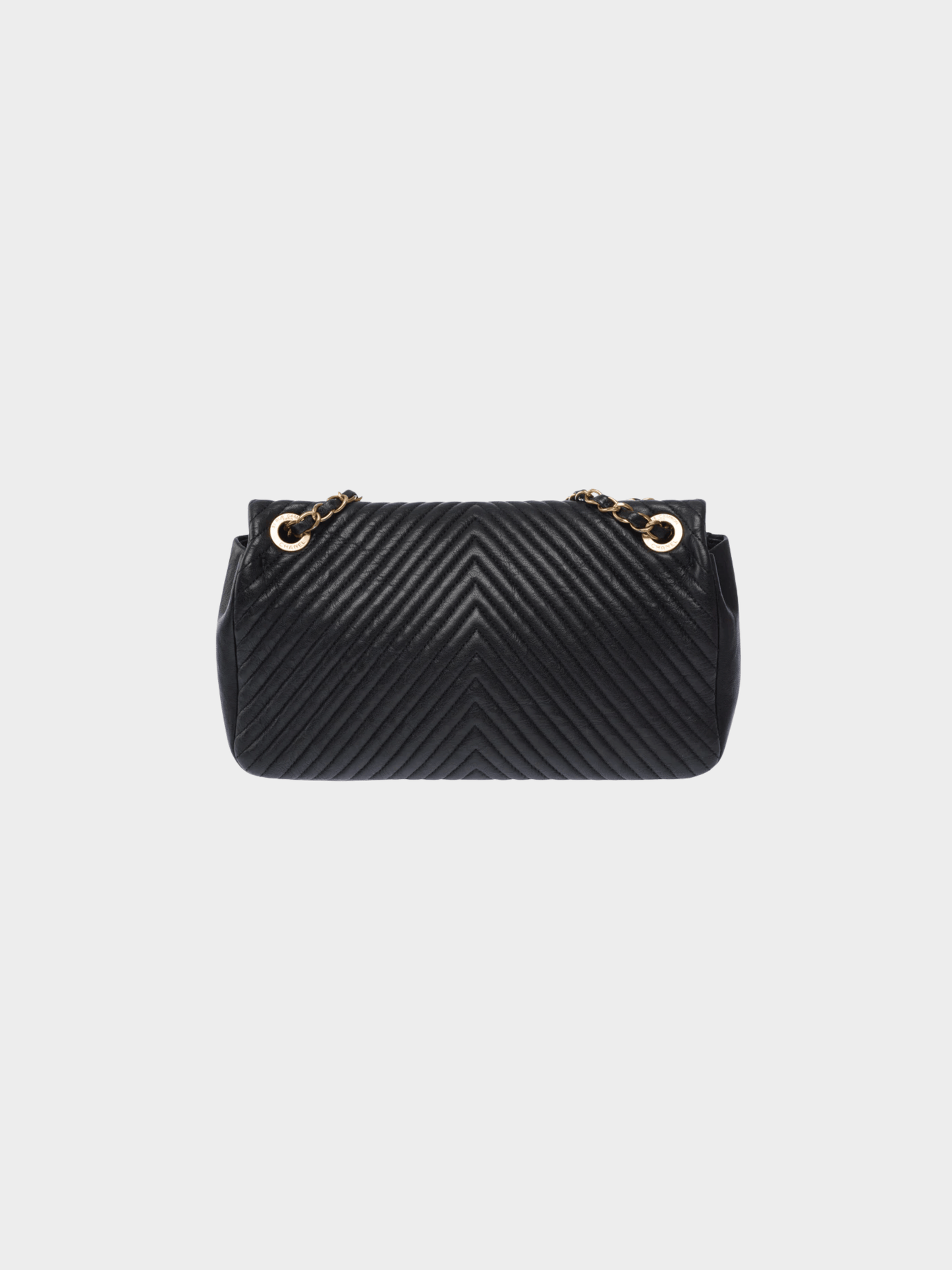 Chanel 2015 Black Chevron Leather Medallion Charm Flap Bag