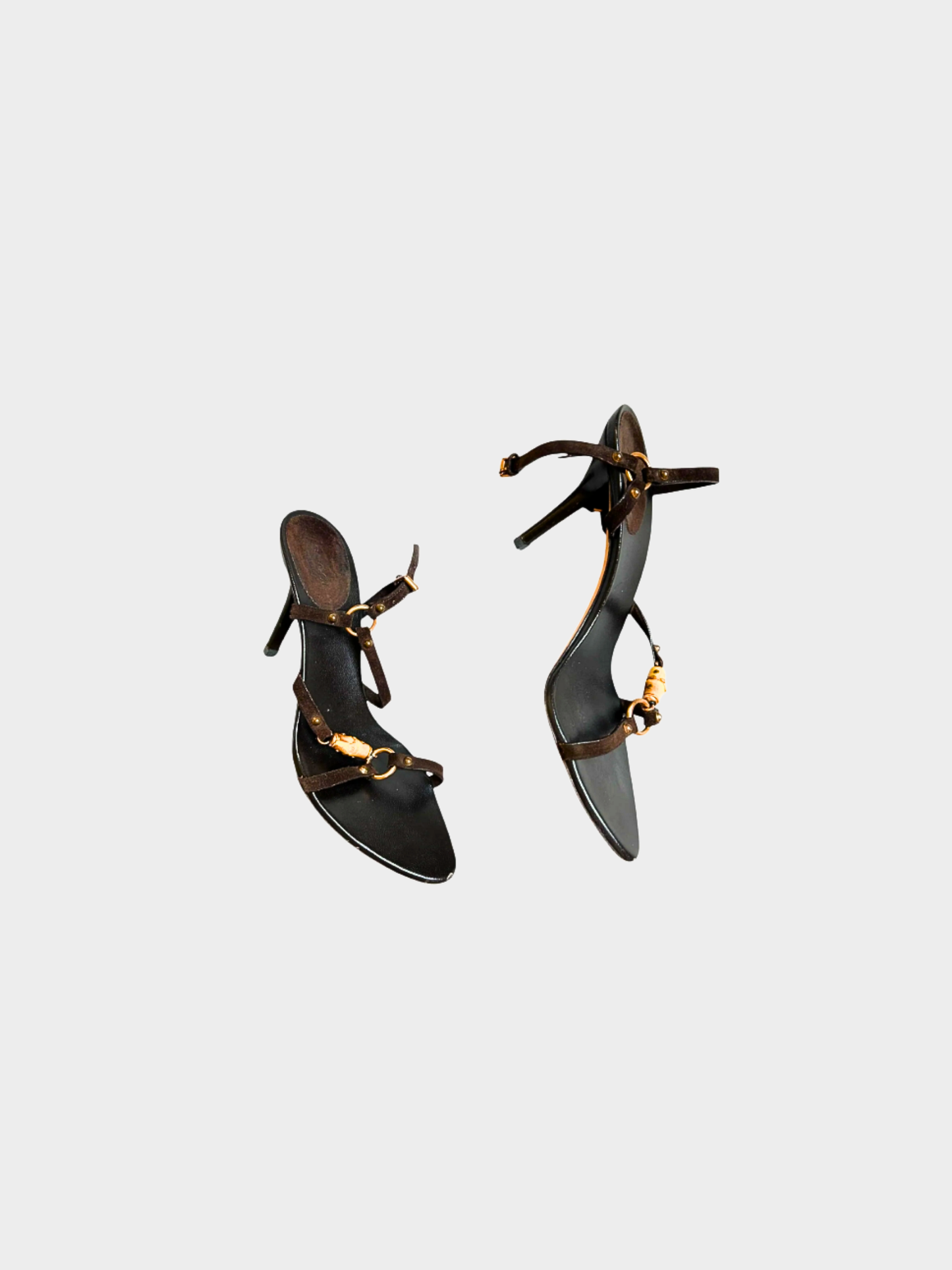 Gucci 2000s Brown Leather Bamboo Tassel Open Toe Sandal