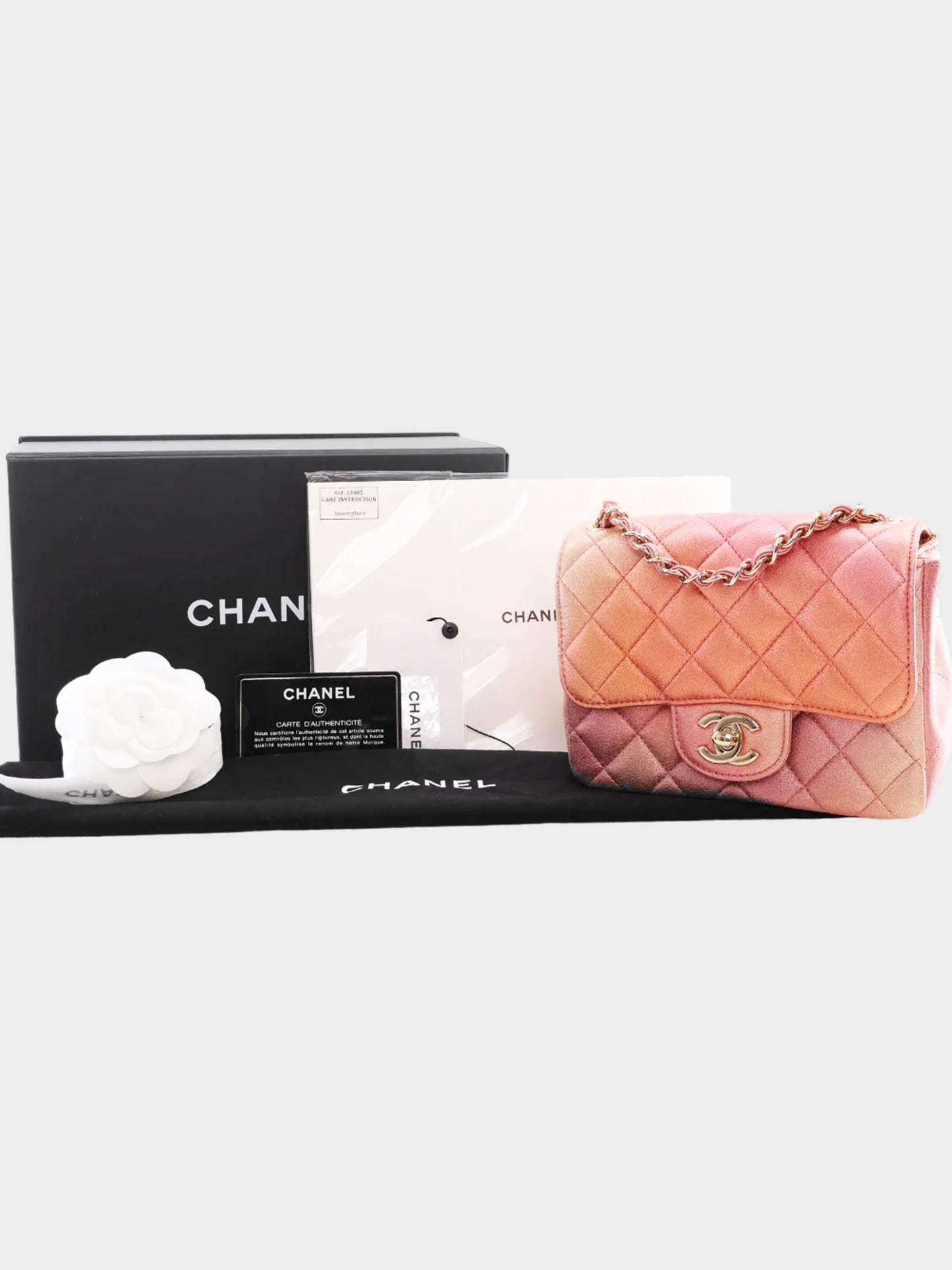 Chanel 2021 Pink Ombre Iridescent Lambskin Square Mini Flap Bag