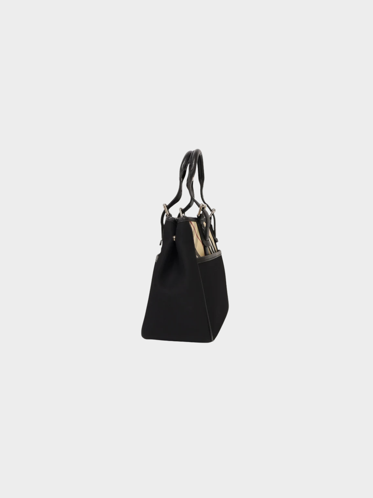 Burberry 2000s Black Beige Check Nylon Leather Handbag