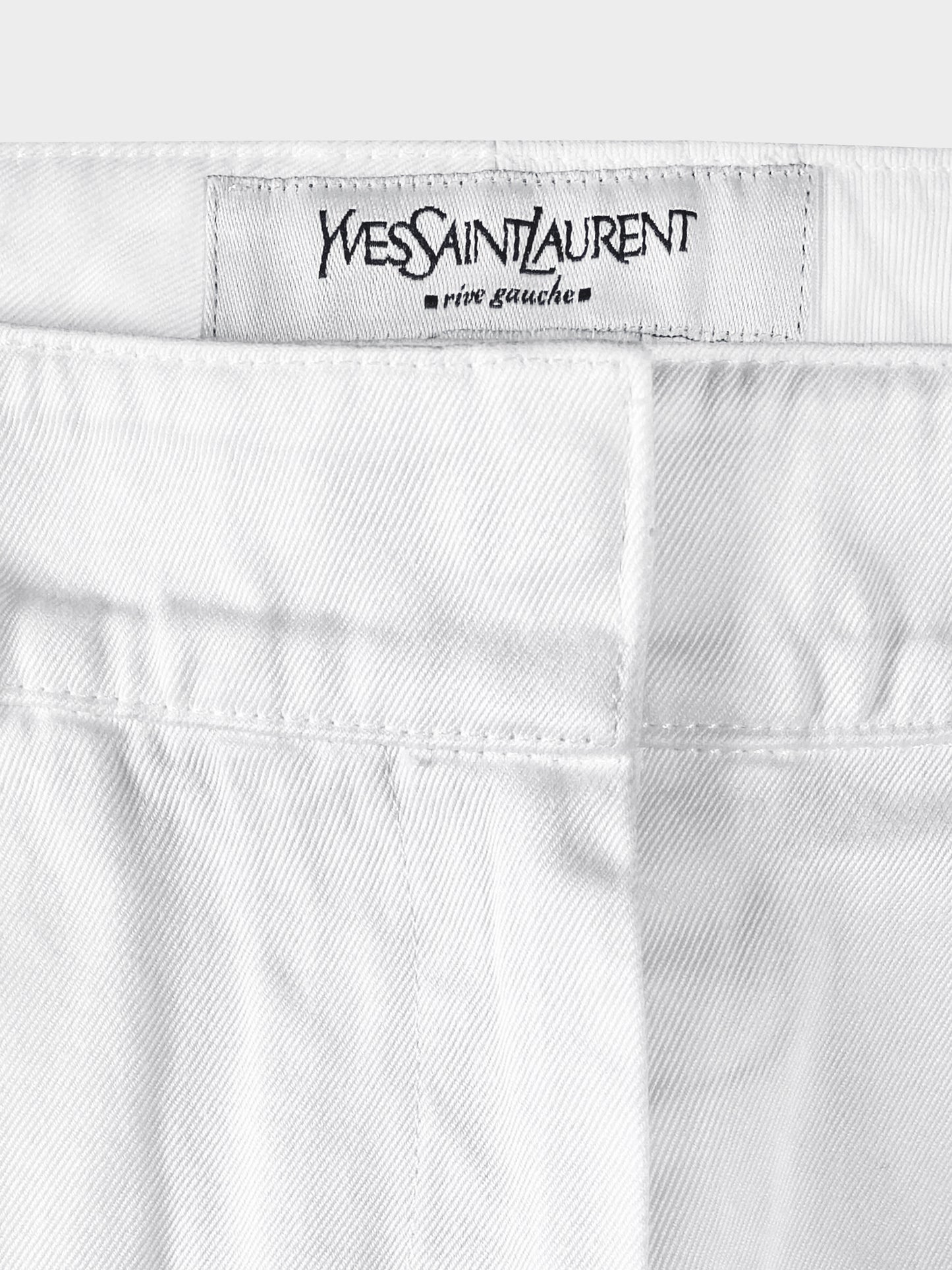 Yves Saint Laurent 1990s White Cotton Gabardine Wide Leg Trousers