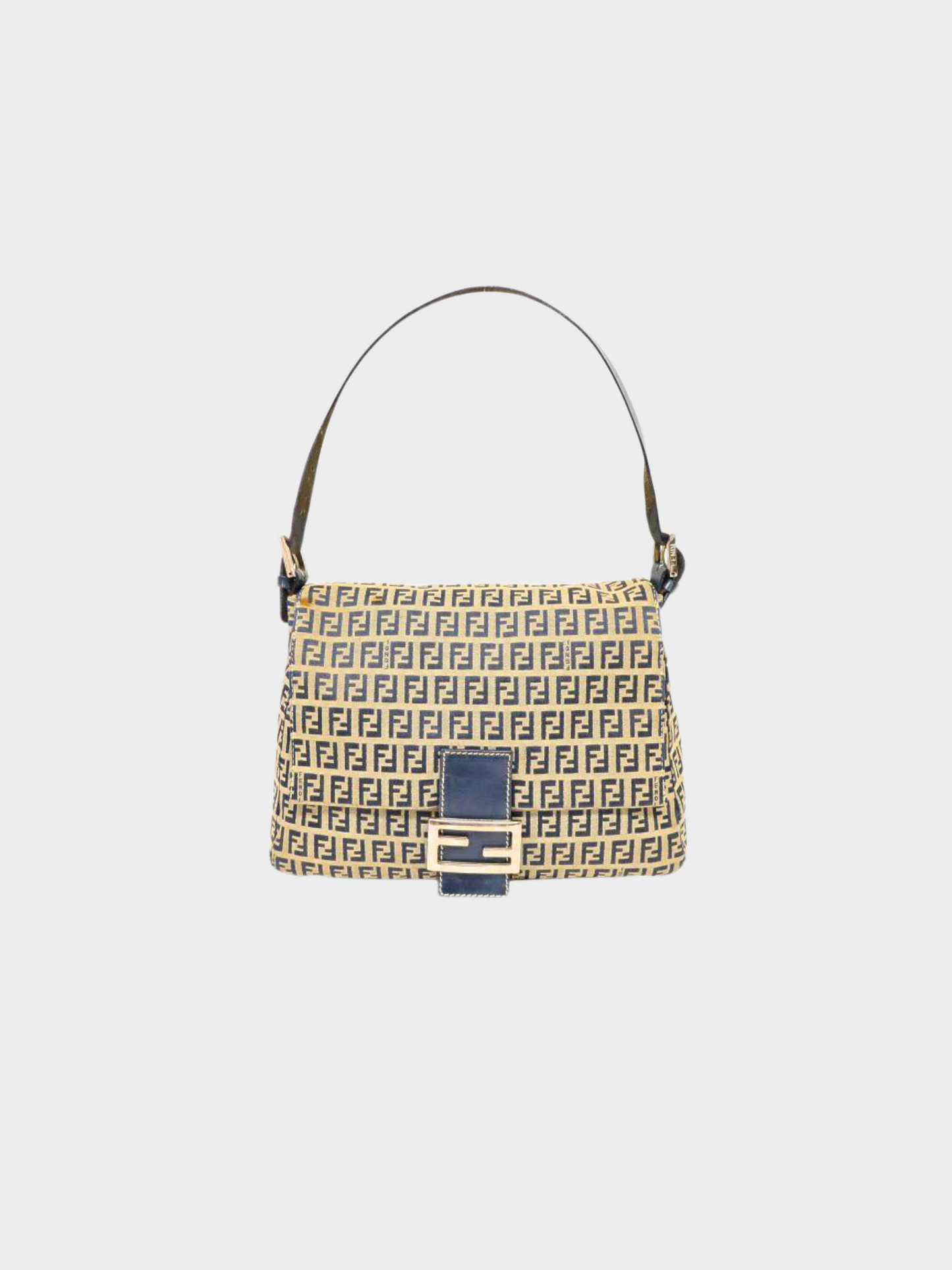 Fendi 2000s Beige Navy Zucchino Mamma Baguette Bag