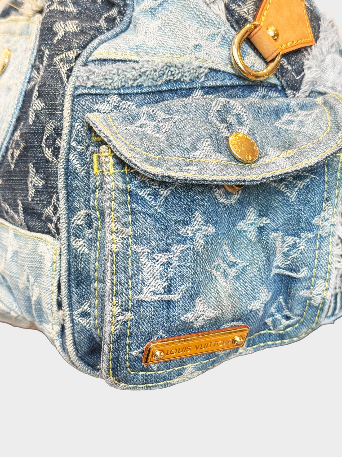 Louis Vuitton 2007 Limited Edition Blue Denim Patchwork Monogram Speedy Bag