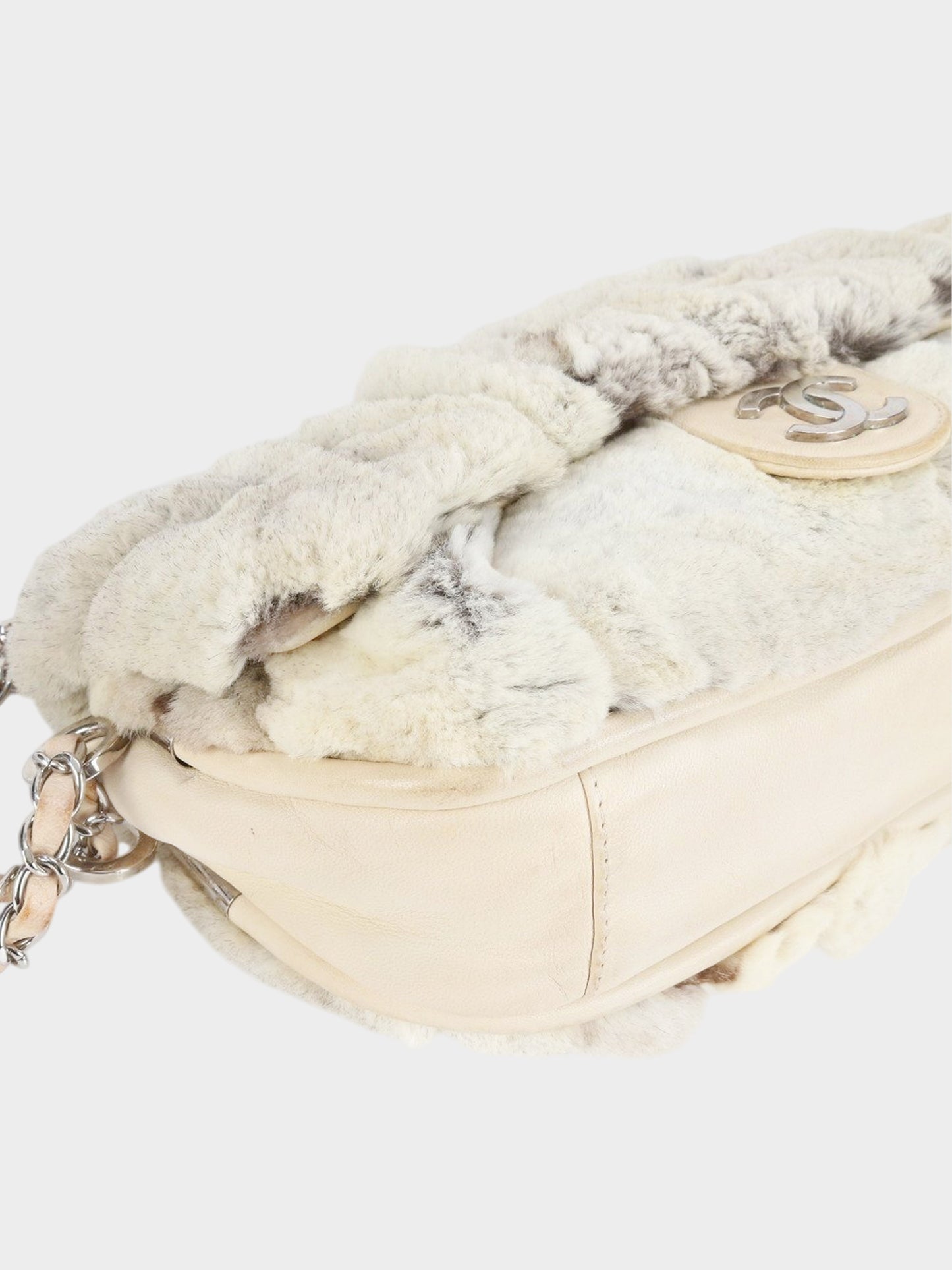 Chanel 2006-2008 Beige Rabbit Fur and Leather Flap Bag