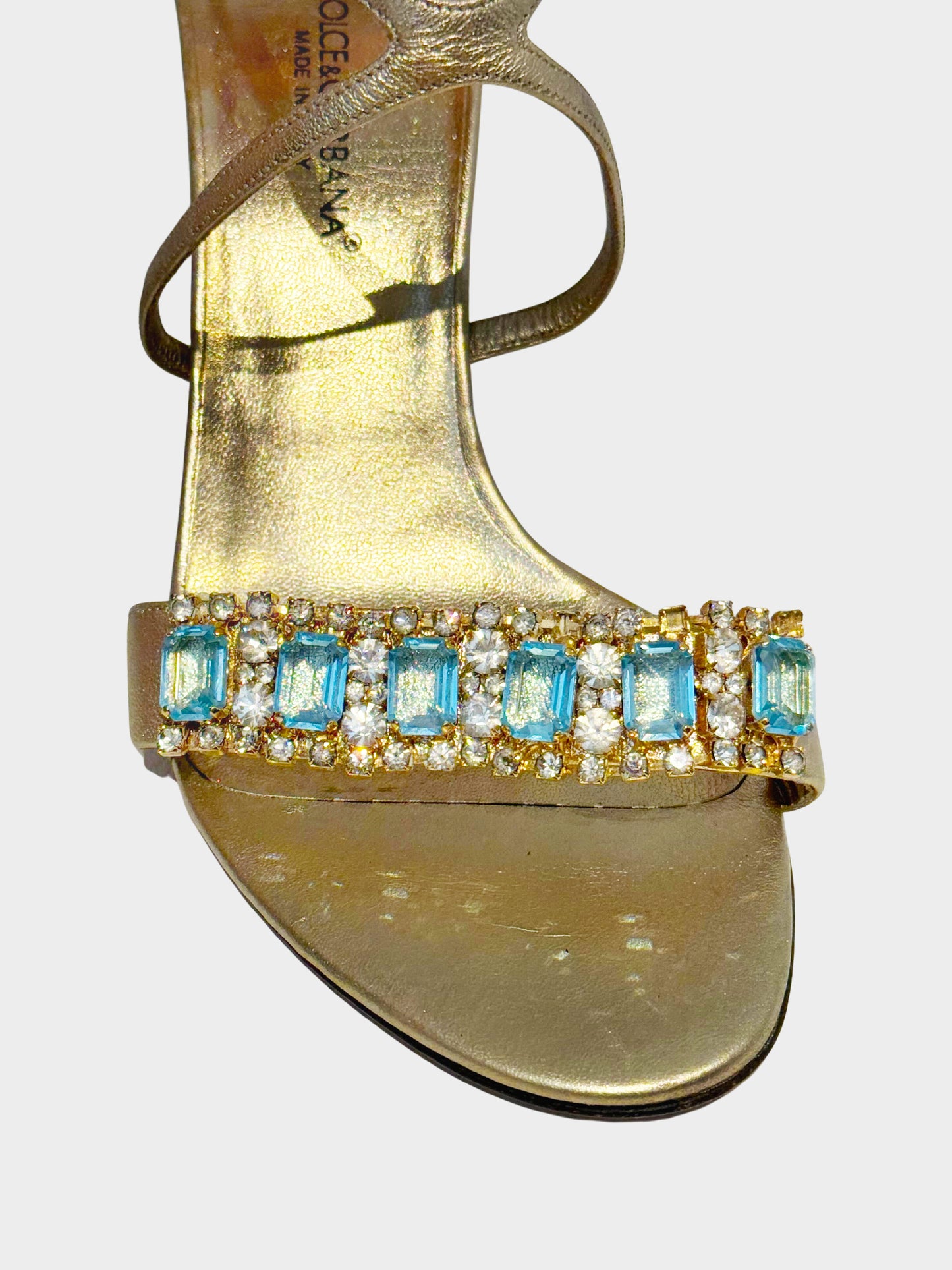 Dolce and Gabbana 2000s Metallic Gold Leather and Jeweled Heels