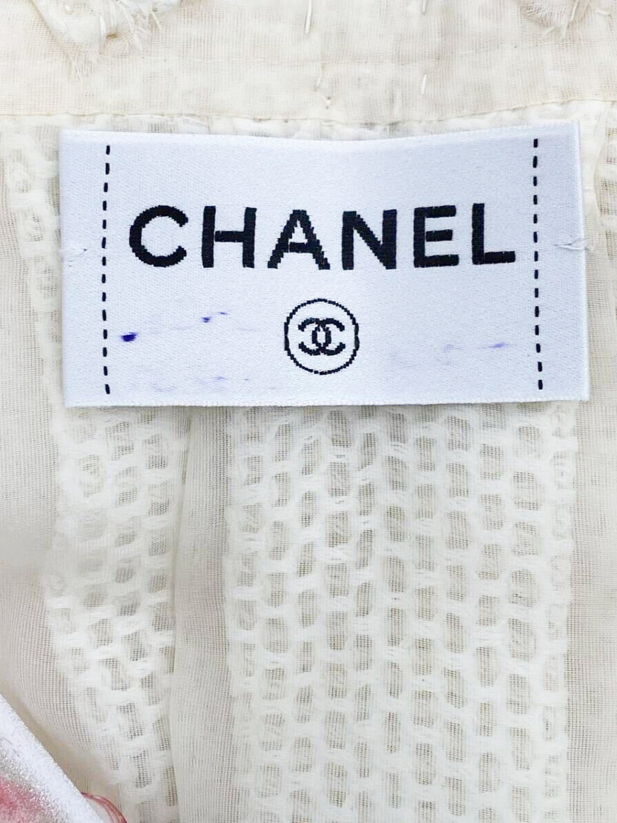 Chanel 1990s Haute Couture Cream Mesh Dress with Ribbon and Scales
