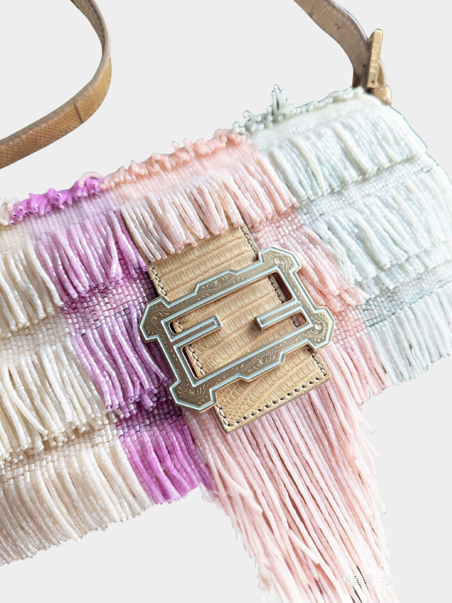 Fendi 2000s Pastel Multicolor Beaded Fringe Baguette