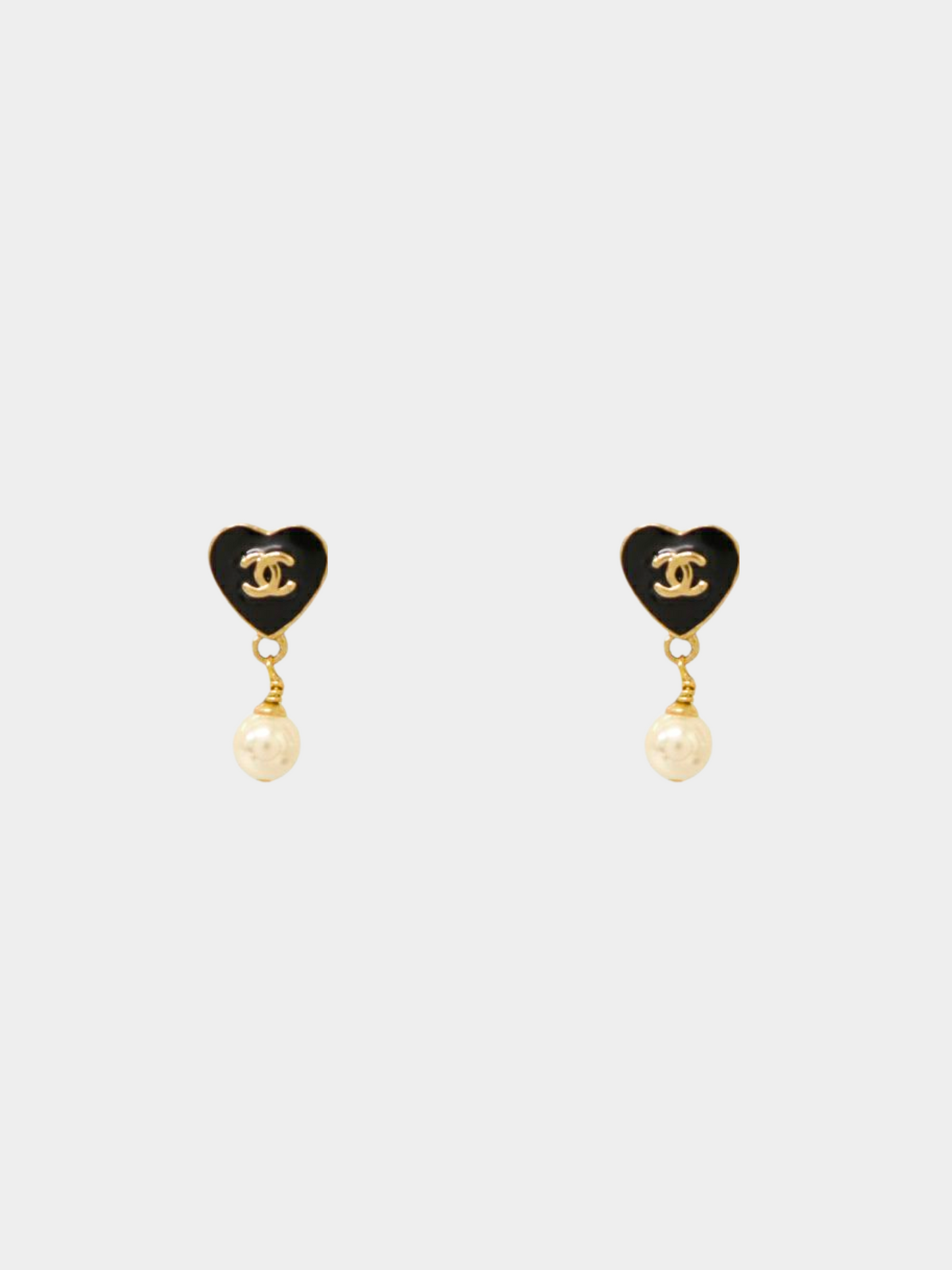 Chanel 2000s Black CC Pearl Hanging Stud Earrings