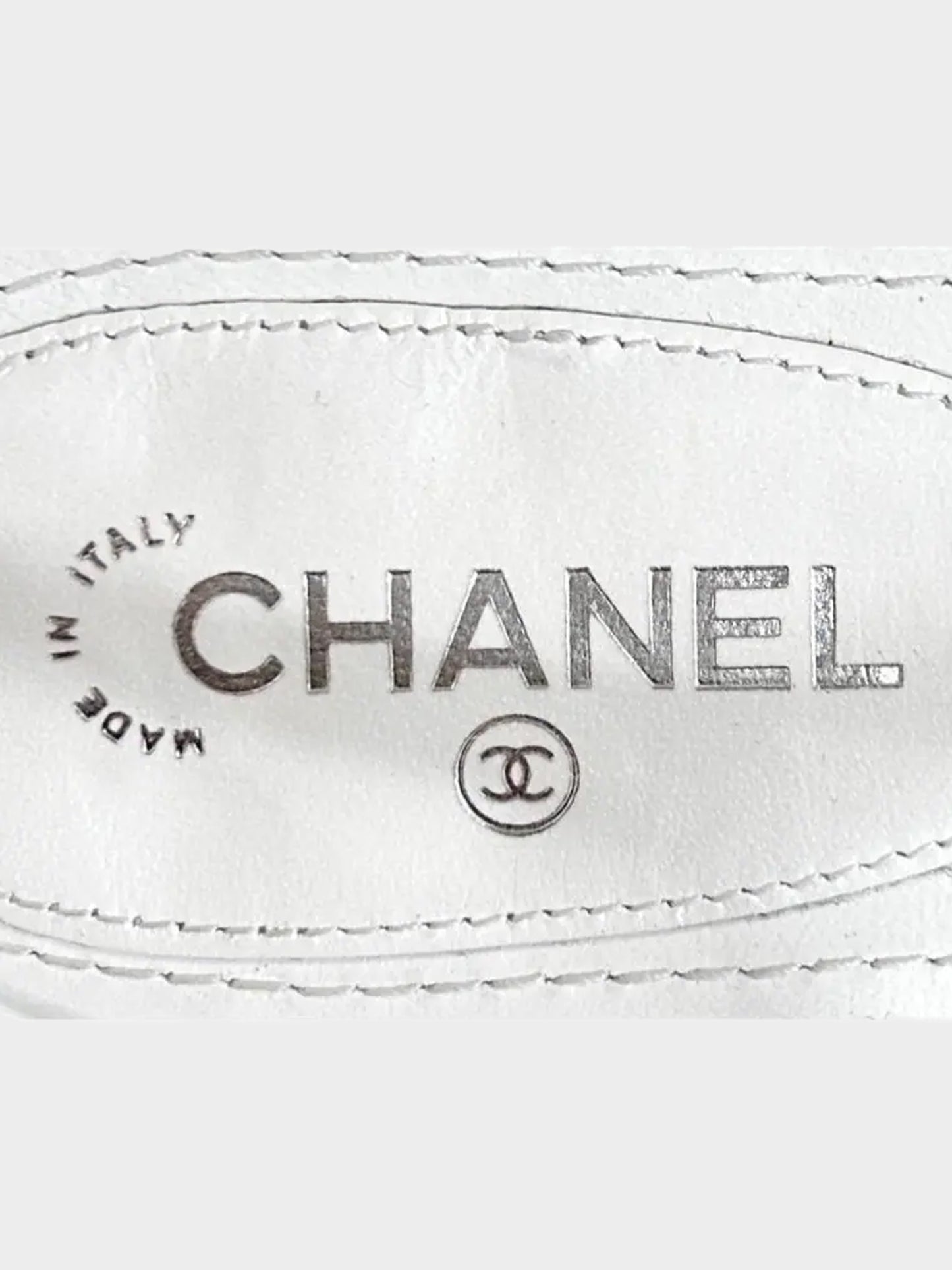 Chanel 2010s White Leather Silver CC Thong Sandals