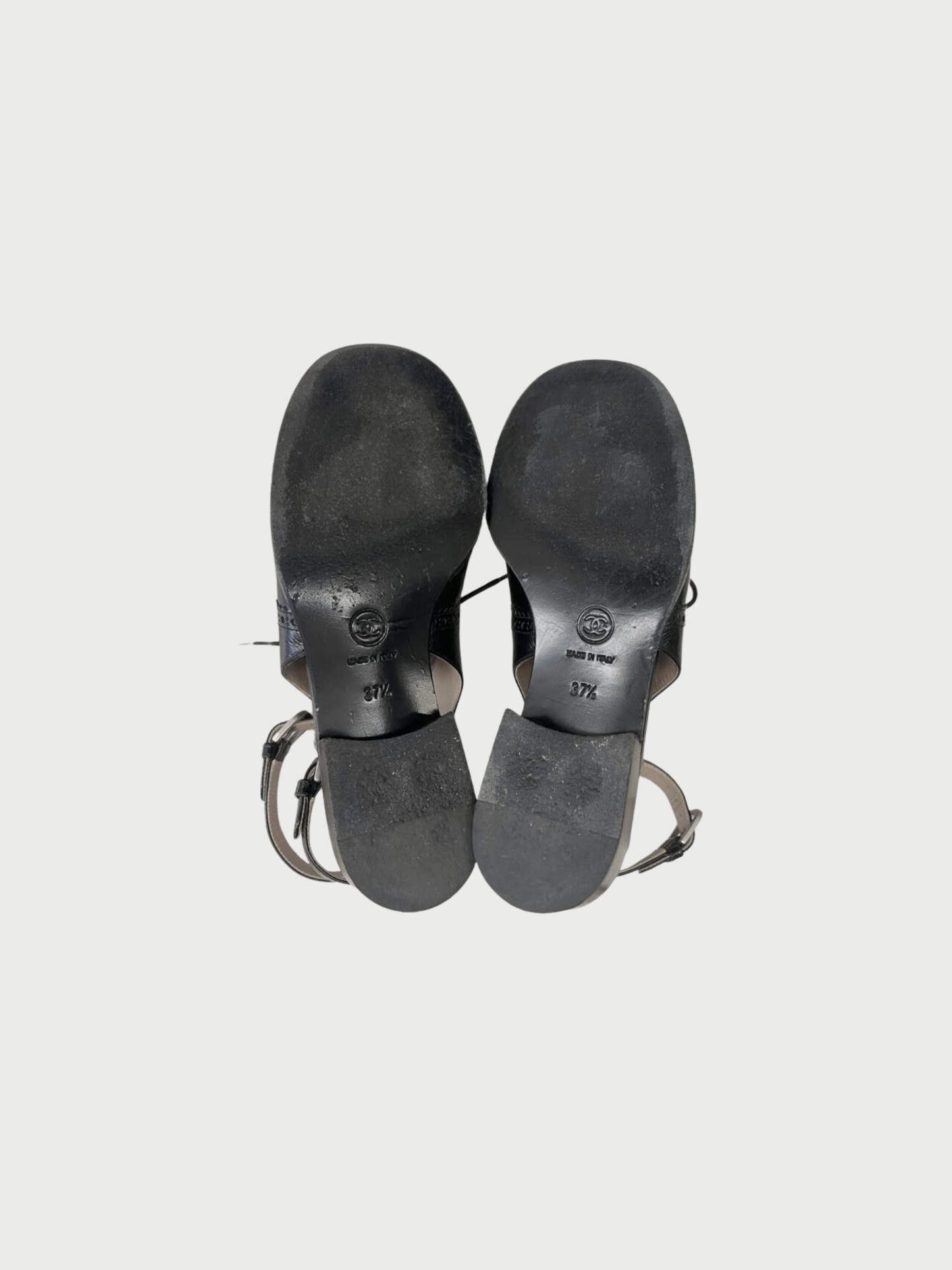 Chanel 2010s Black Crinkle Leather Brogue Lace-Up Sandals