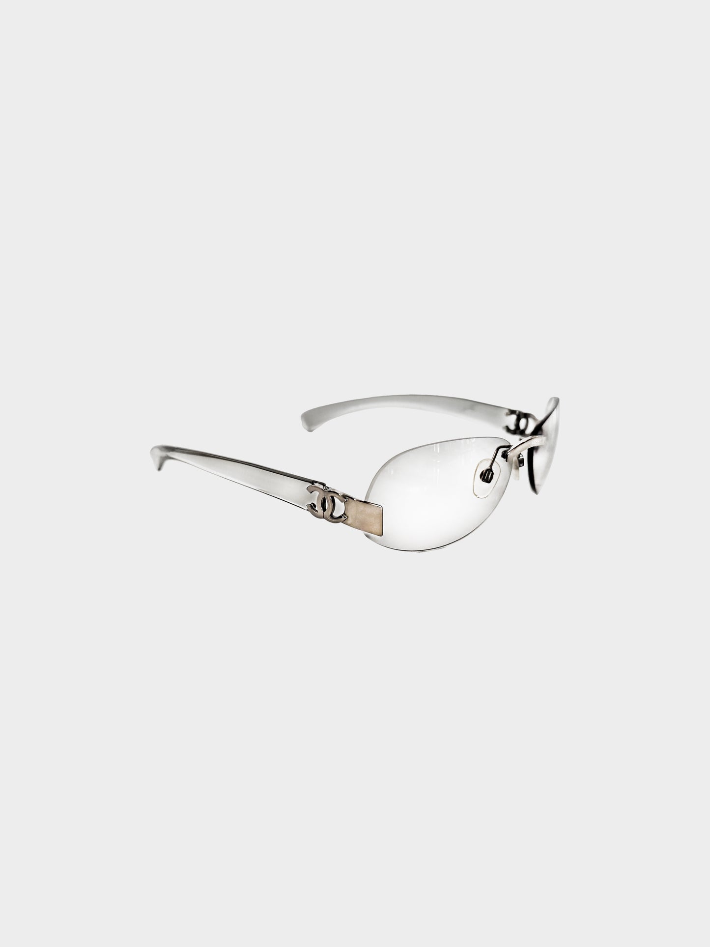 Chanel 2000s Grey Translucent Rimless Sunglasses