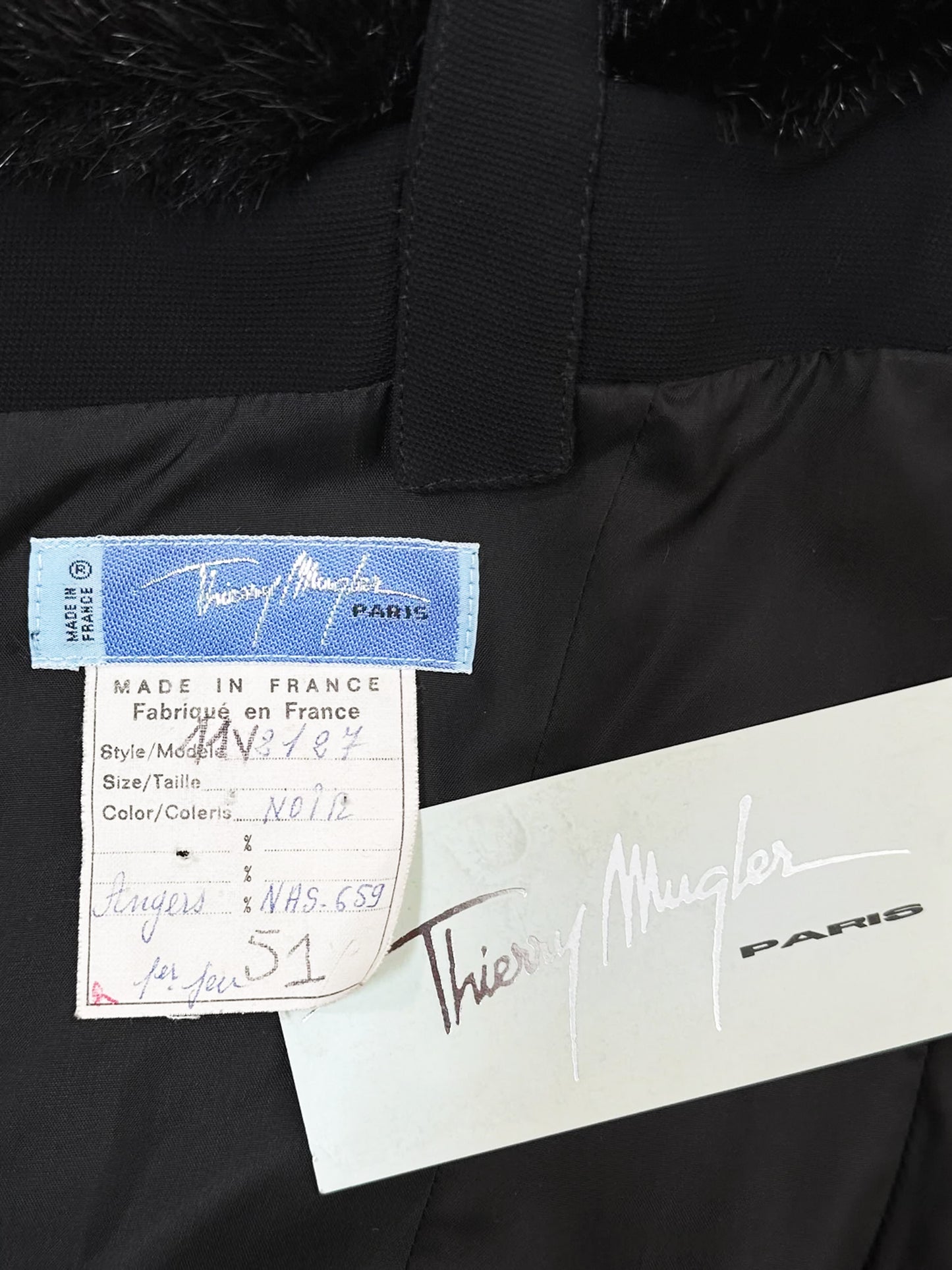 Thierry Mugler 1998 Black Fitted Fur-trimmed Dress