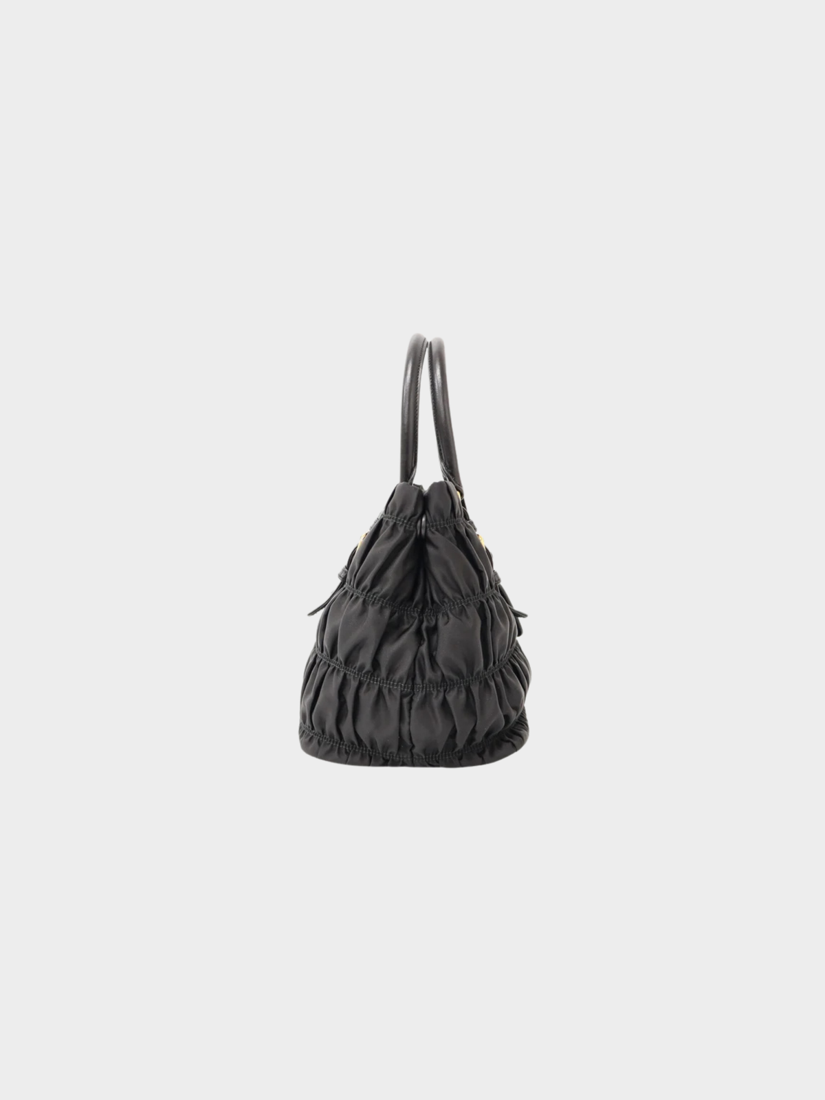 Prada 2000s Black Nylon Leather Gathered Logo Hardware Handbag