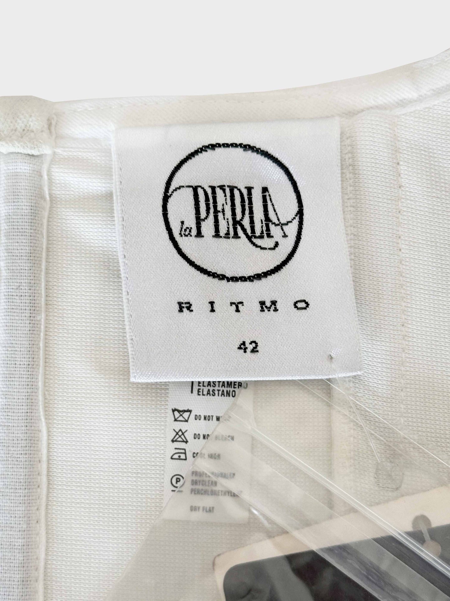 La Perla 1990s White Leaf Print Beaded Tube Top