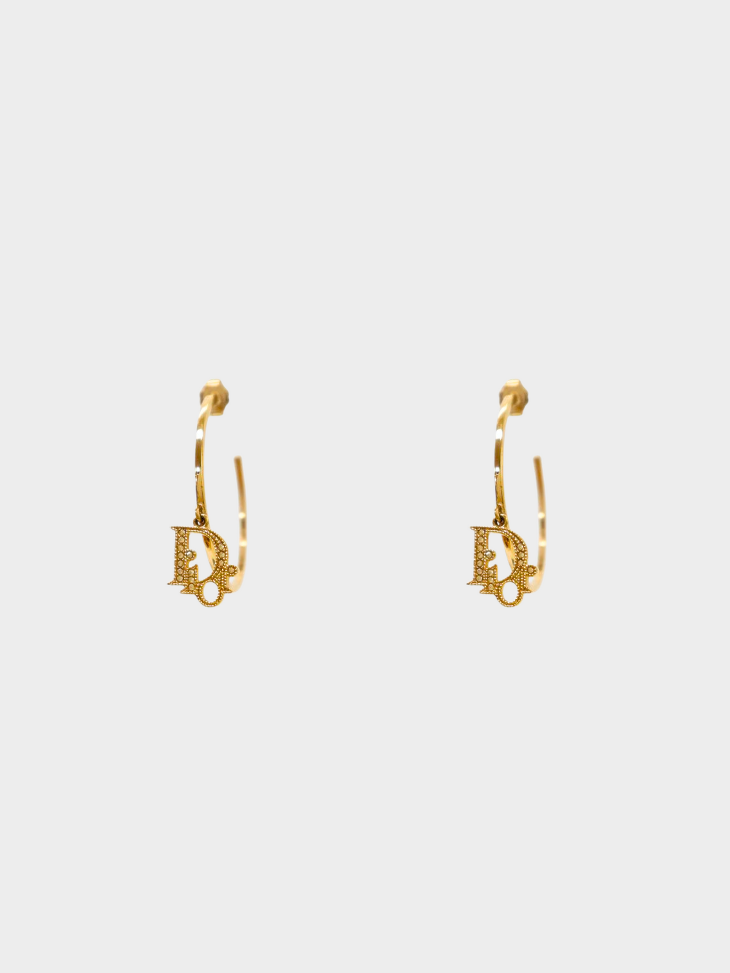 Christian Dior 2010s Gold Dior Rhinestone Logo Hoop Earrings