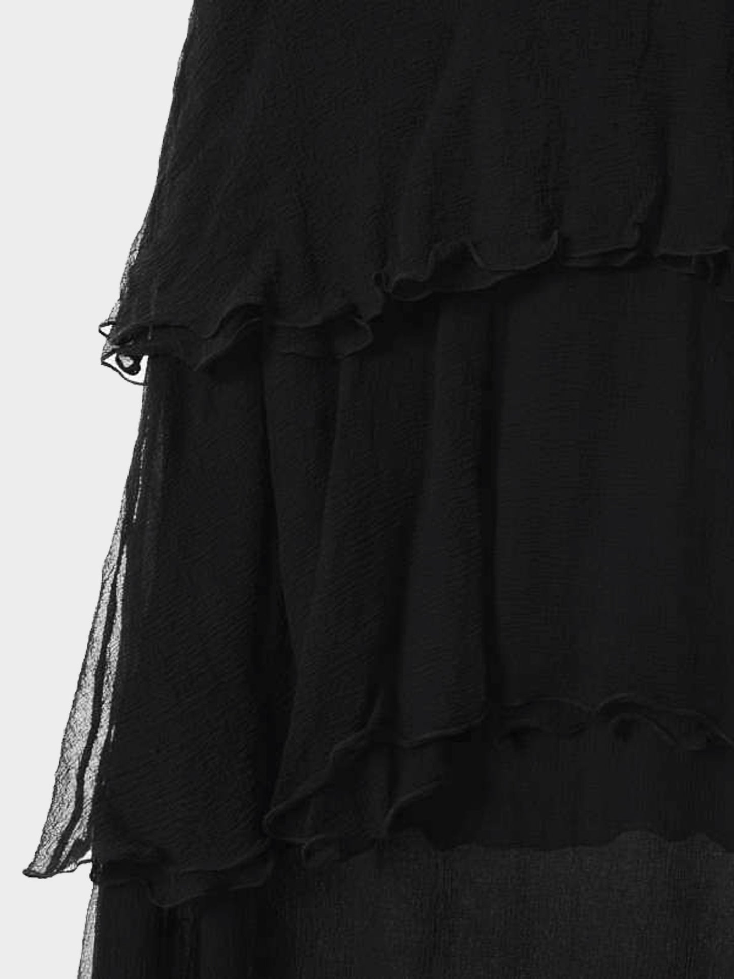 Chloe 2000s Black Silk Chiffon Ruffle Tiered Long Skirt