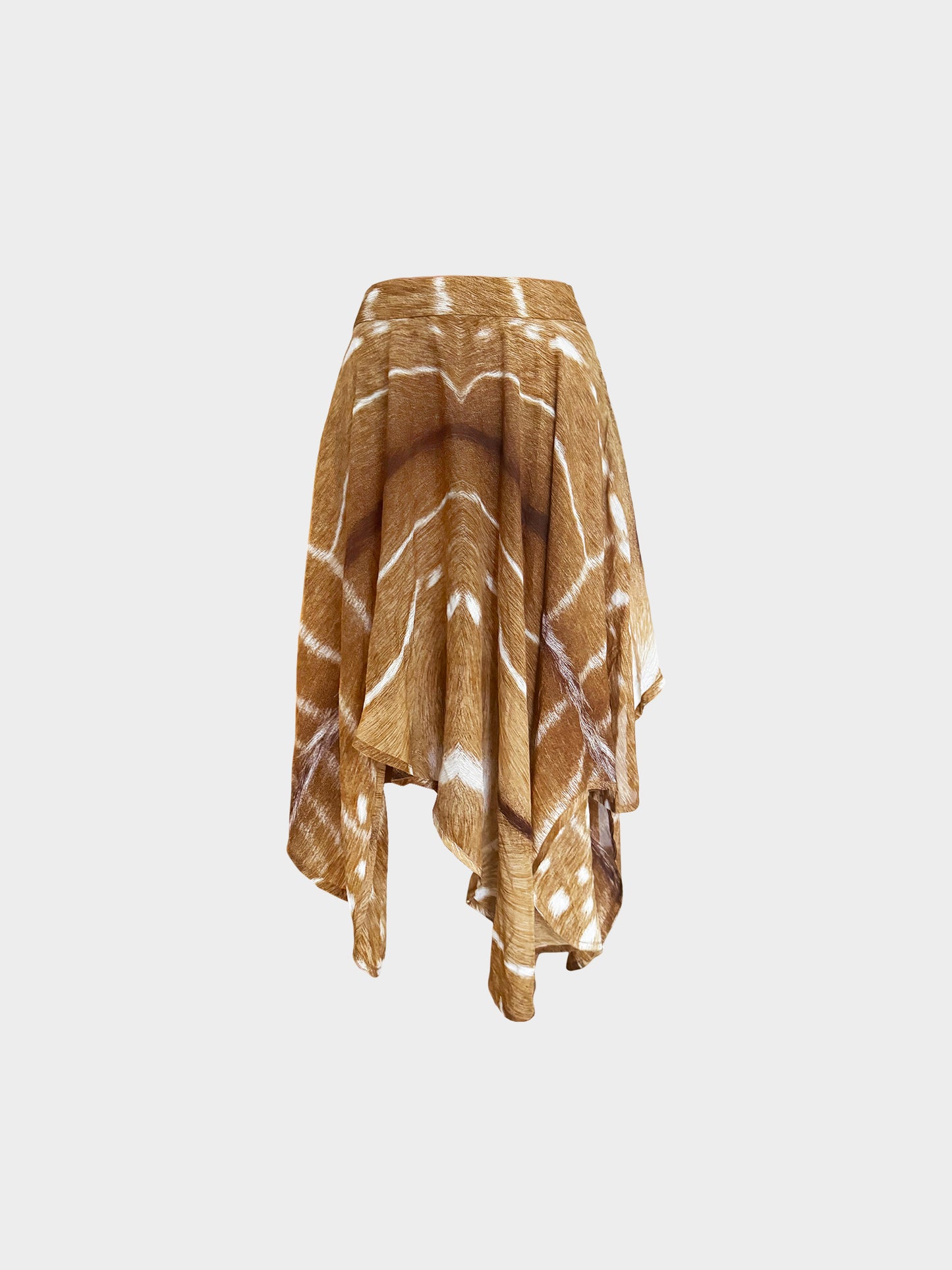 Yves Saint Laurent 2002 Brown Silk Deer Printed Top and Skirt Set