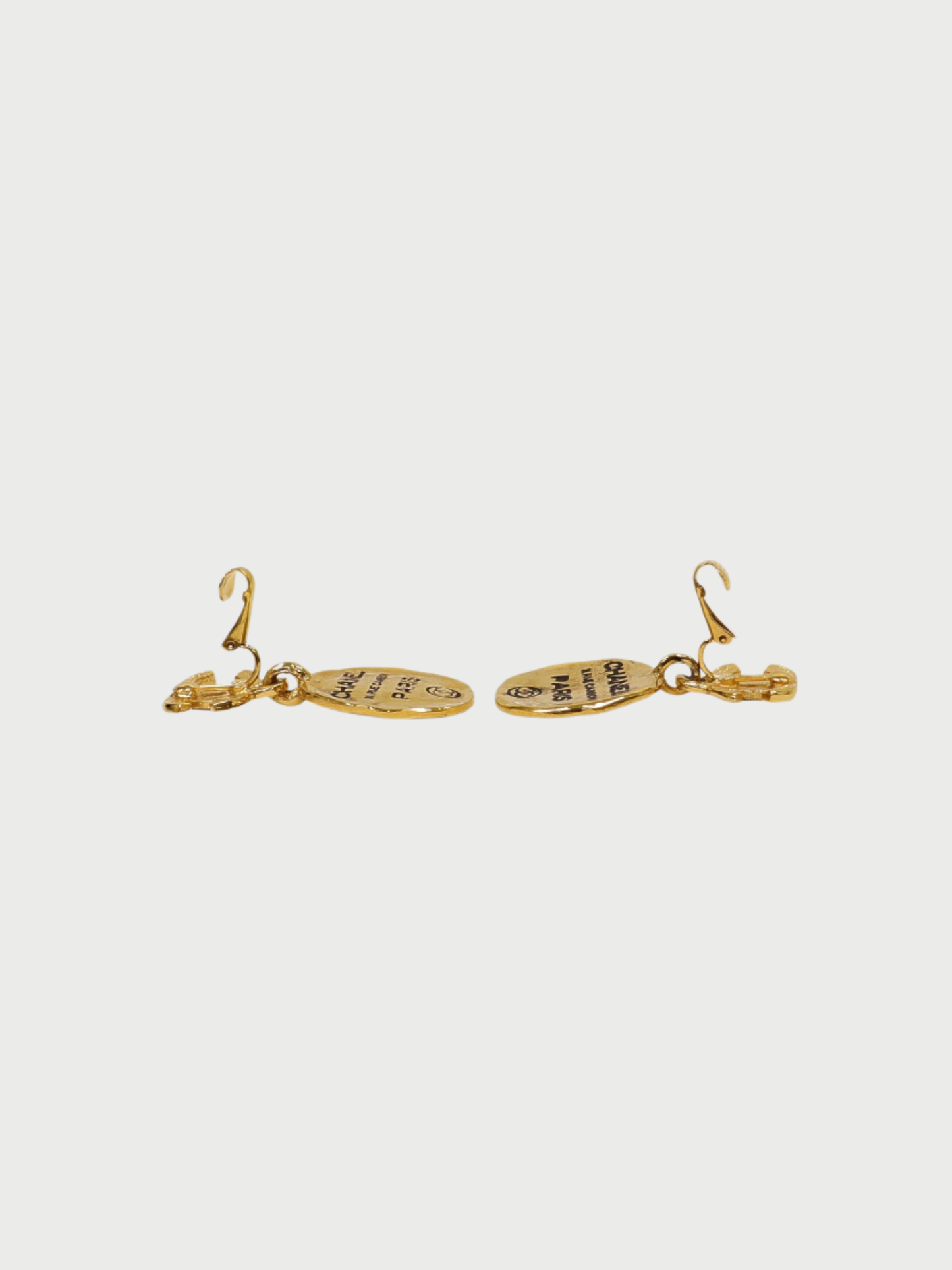 Chanel 1980s Gold Plated Metal COCO Plate Earrings