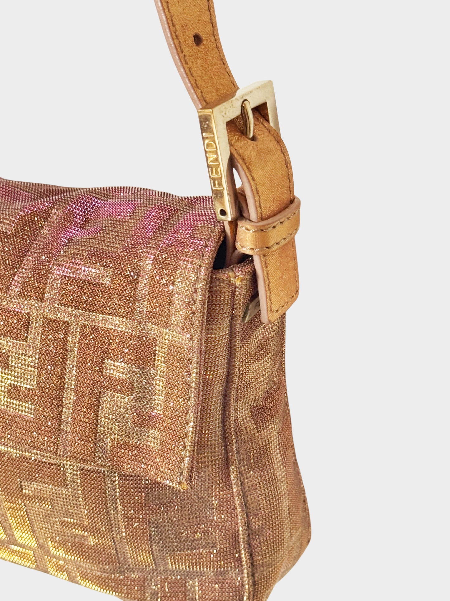 Fendi 2012 Pink and Gold Metallic Lurex Ombre Zucca Baguette
